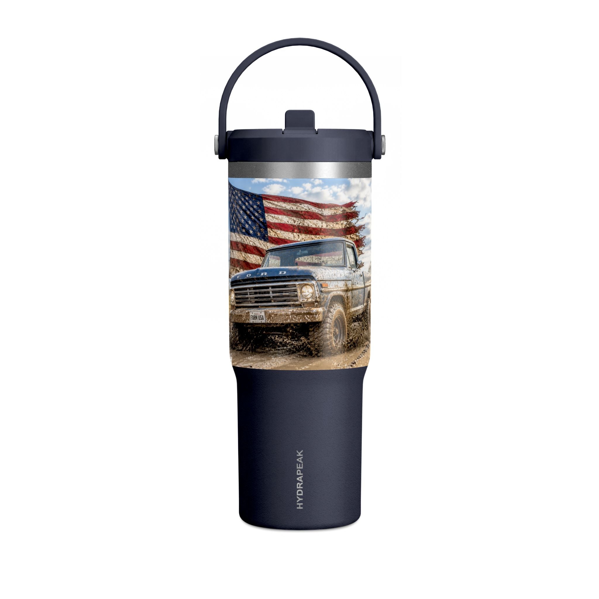 32oz Tumbler – Vintage Truck with American Flag Travel Mug