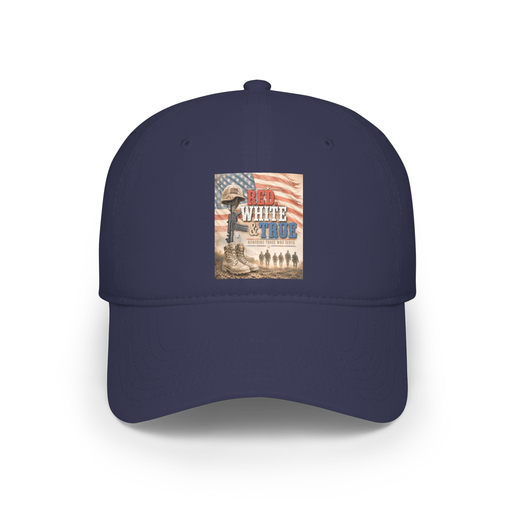 Low Profile Baseball Cap — Red, Patriotic "Land of the Free" Military Tribute Cap