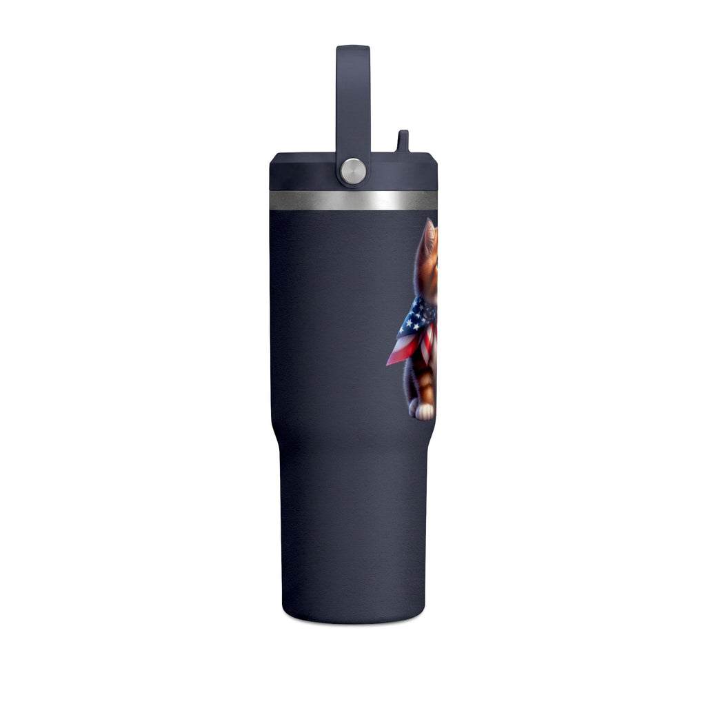 32oz Tumbler — Patriotic Kitten with American Flag Bandana