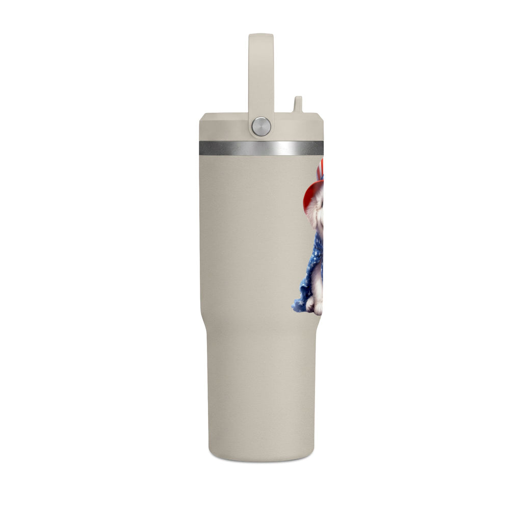 Patriotic Pup Tumbler — 32oz Insulated Travel Cup with American Flag Dog Design