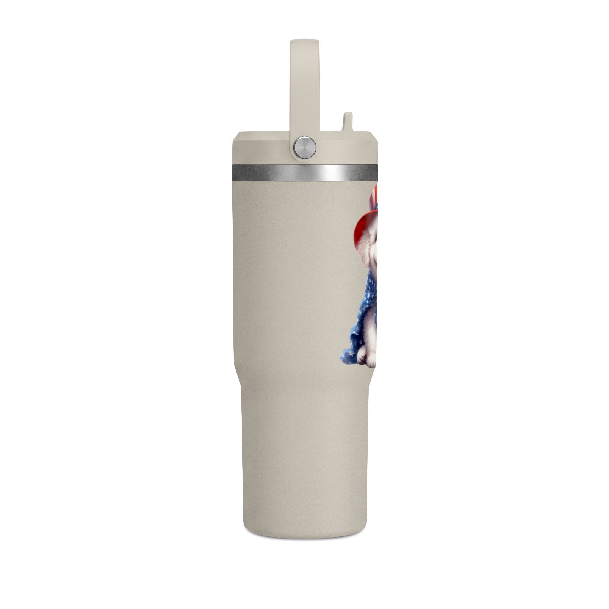 Patriotic Pup Tumbler — 32oz Insulated Travel Cup with American Flag Dog Design