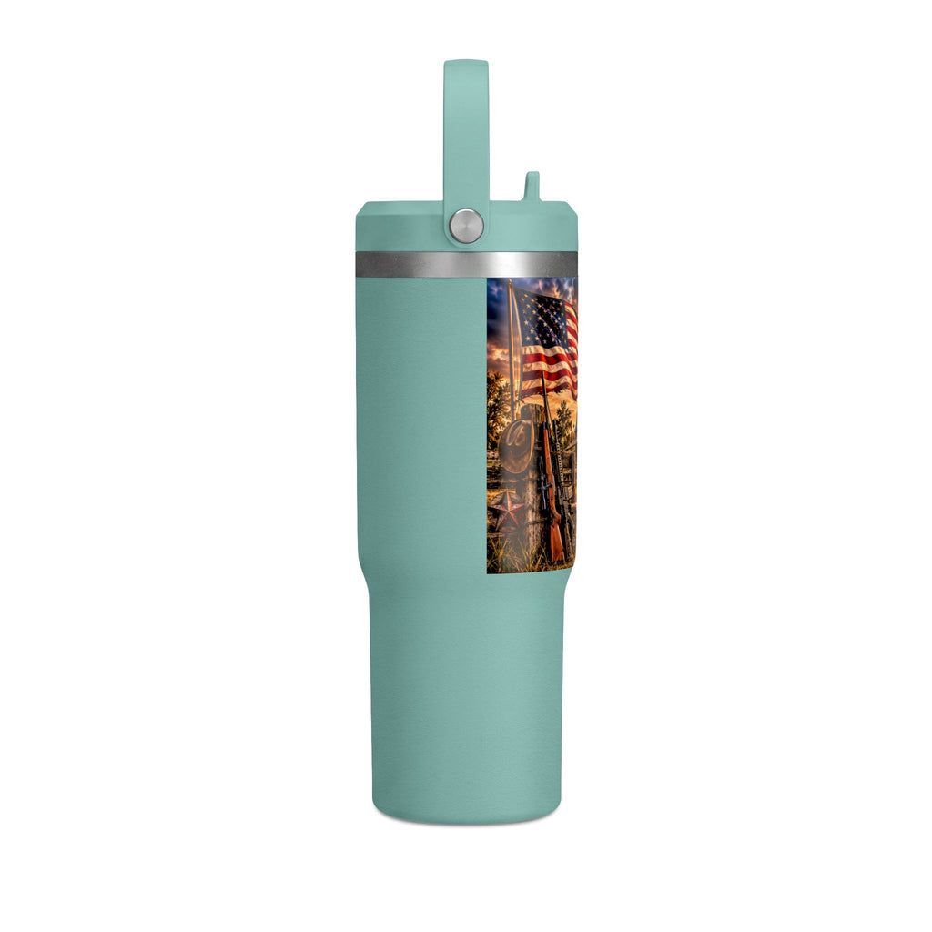 32oz Nomad Tumbler — Patriotic American Flag & Rustic Farm Scene Insulated Travel Mug