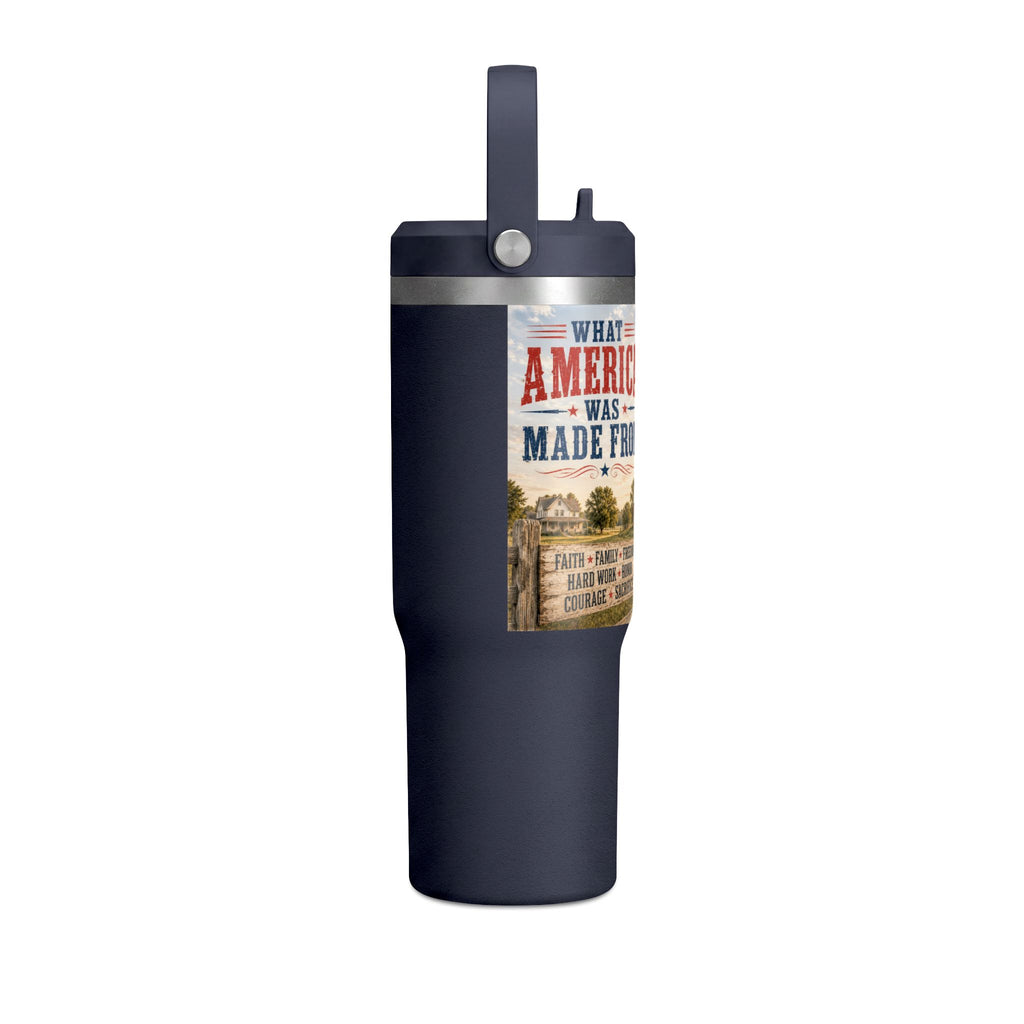 32oz Insulated Tumbler — Rustic 'What America Was Made From' Farm Flag Design