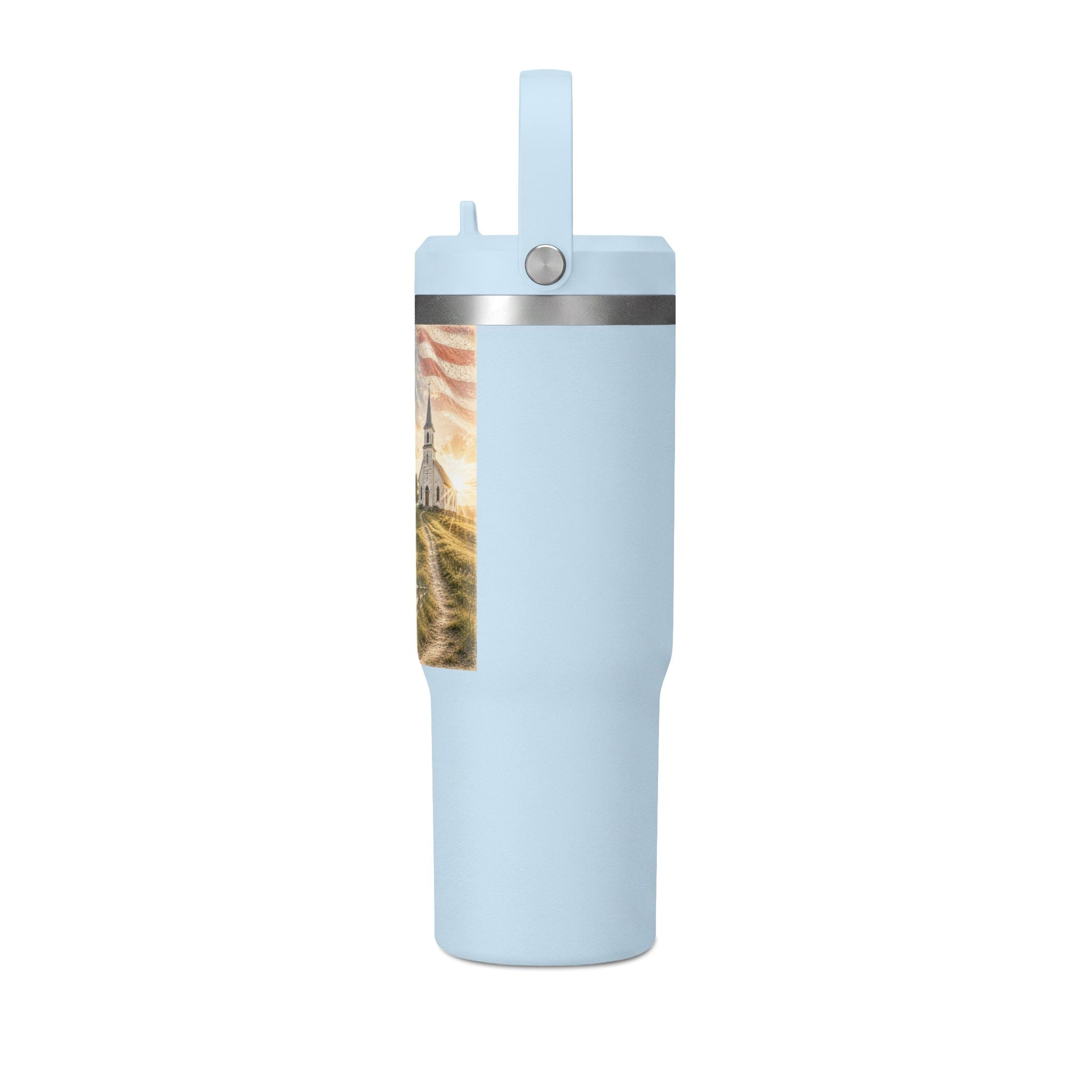 32oz Inspirational Tumbler - "Pray Hard. Stand Strong." Patriotic Travel Cup