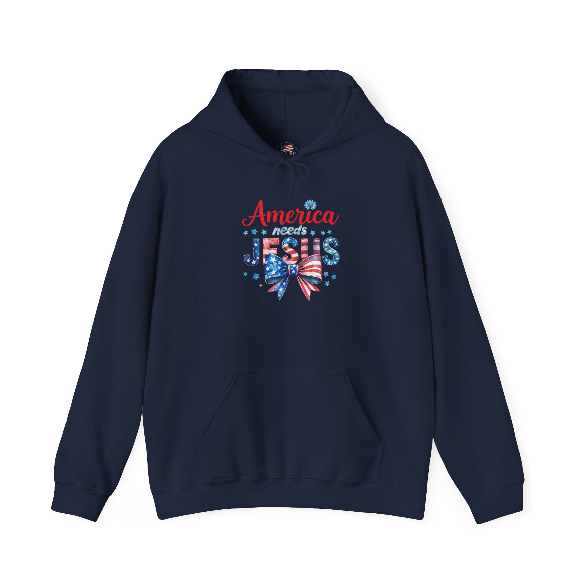 America Loves Jesus Patriotic Hoodie – Flag Bow Christian Sweatshirt