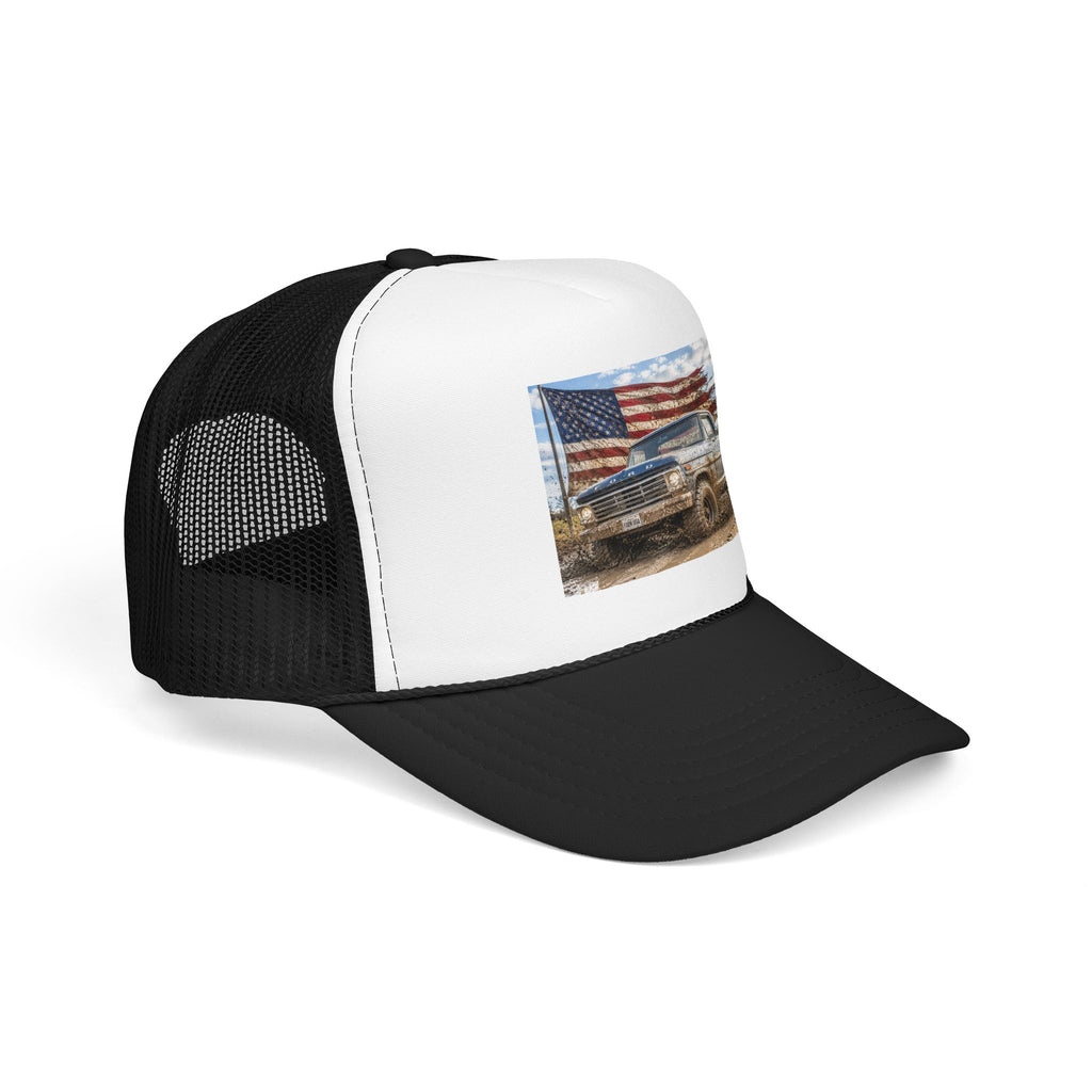 Patriotic Mud Truck Trucker Hat — American Flag Off-Road Foam Cap