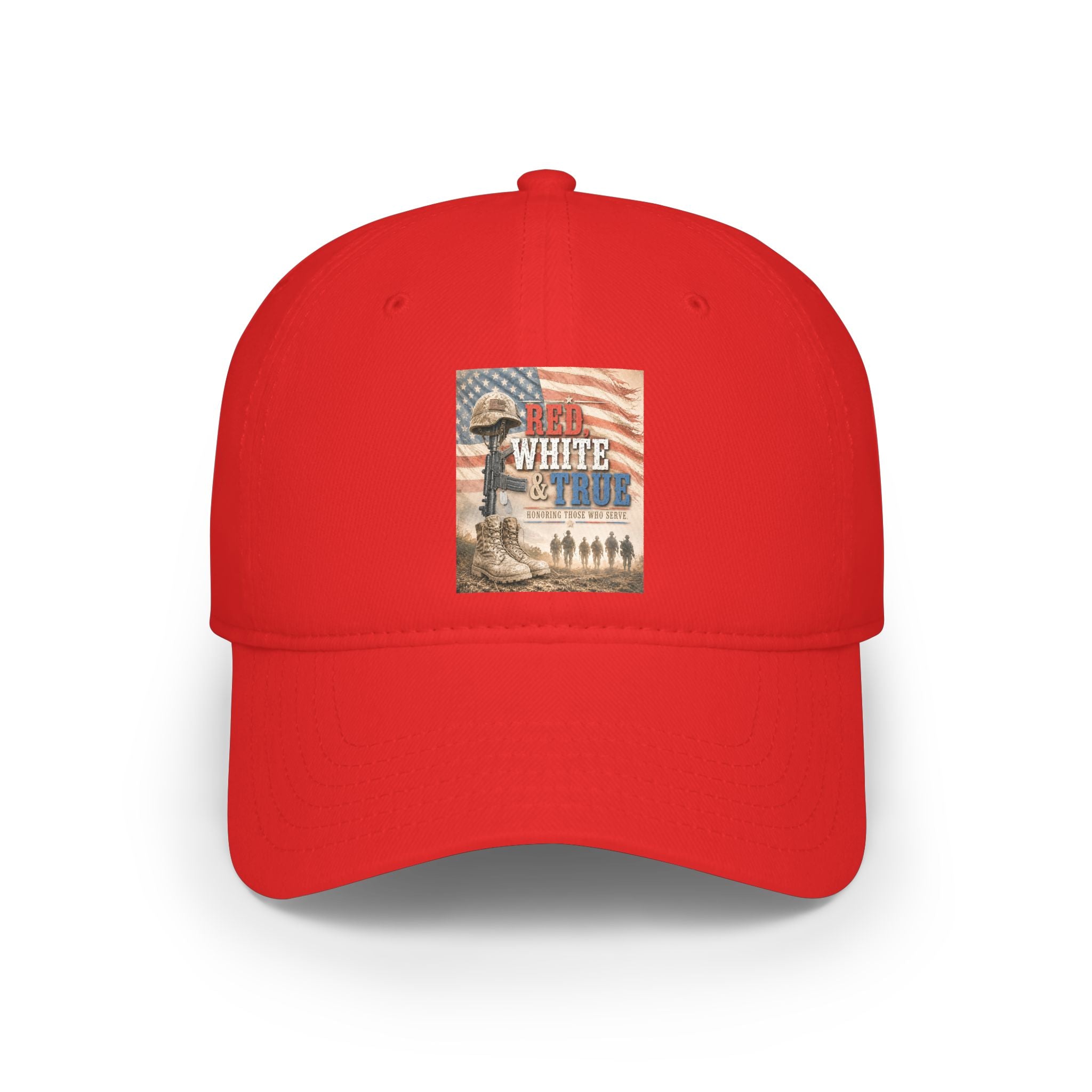 Low Profile Baseball Cap — Red, Patriotic "Land of the Free" Military Tribute Cap