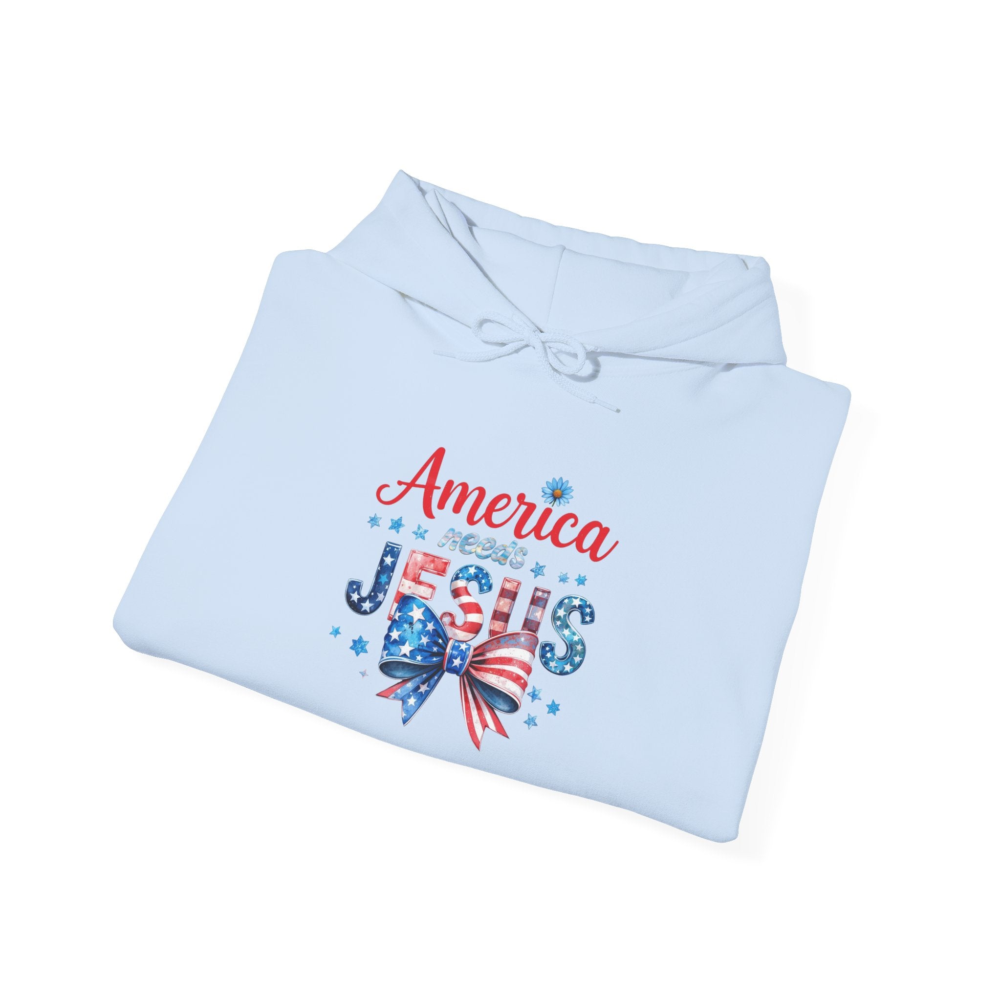 America Loves Jesus Patriotic Hoodie – Flag Bow Christian Sweatshirt