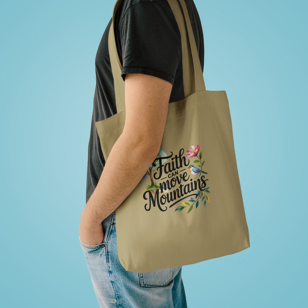 Faith Can Move Mountains Cotton Tote Bag – Floral Inspirational Grocery & Gift Tote