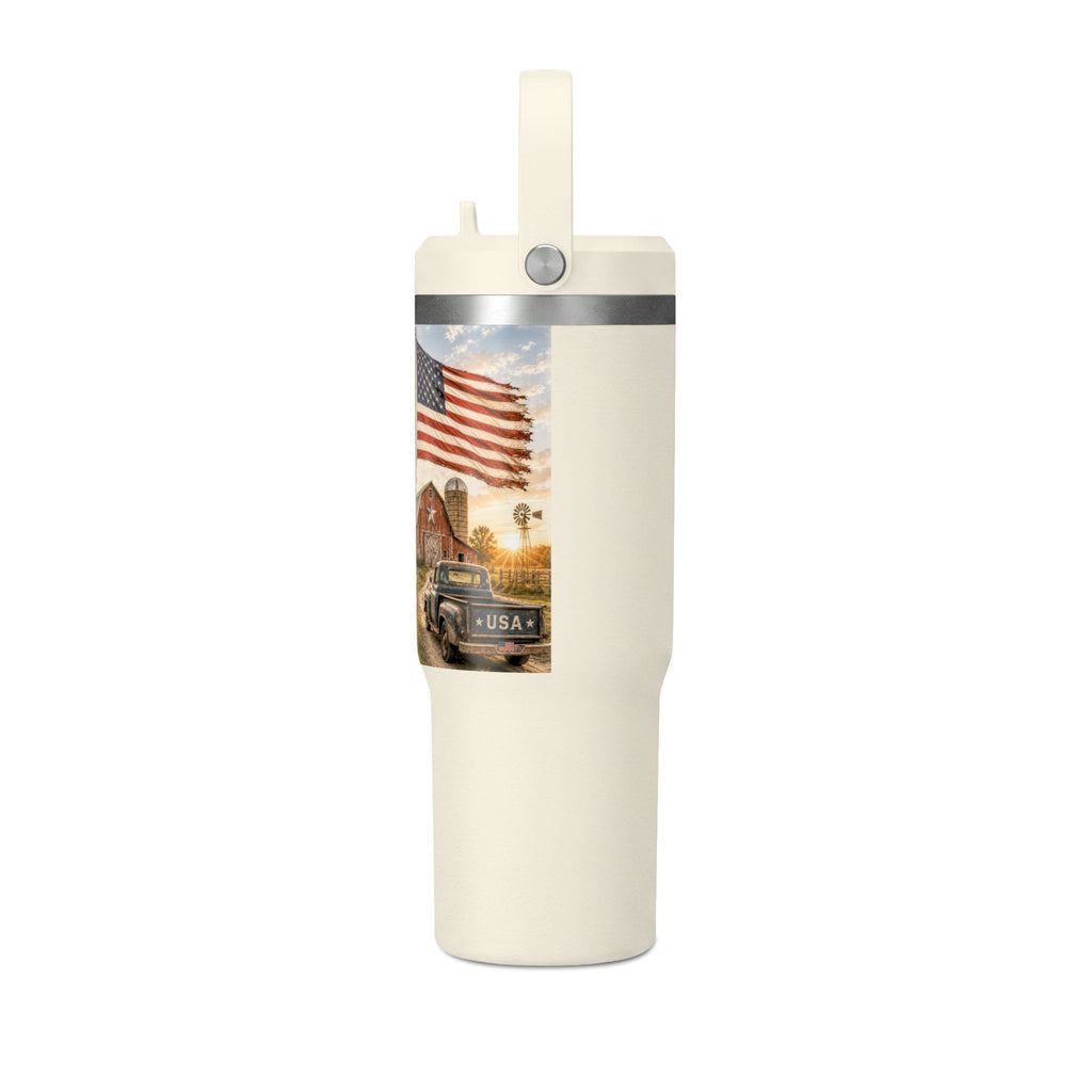 32oz Insulated Tumbler — Rustic 'What America Was Made From' Farm Flag Design