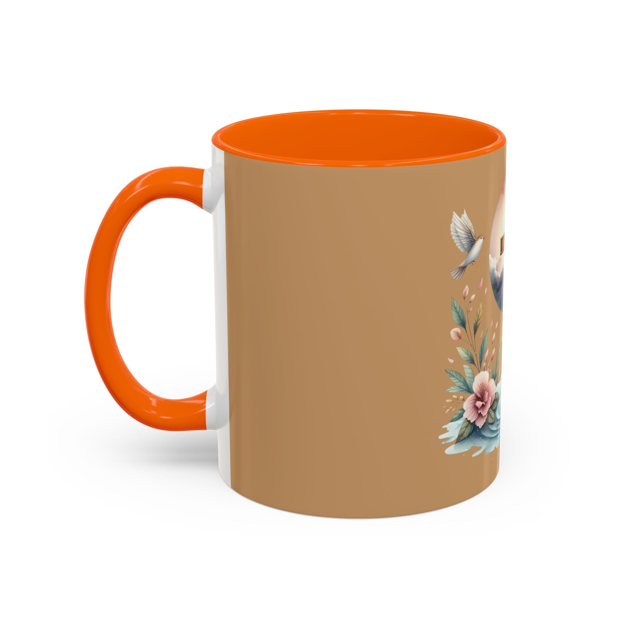 Christian Cross Accent Coffee Mug — Faith, Doves & Floral Baptism Gift (11/15oz)