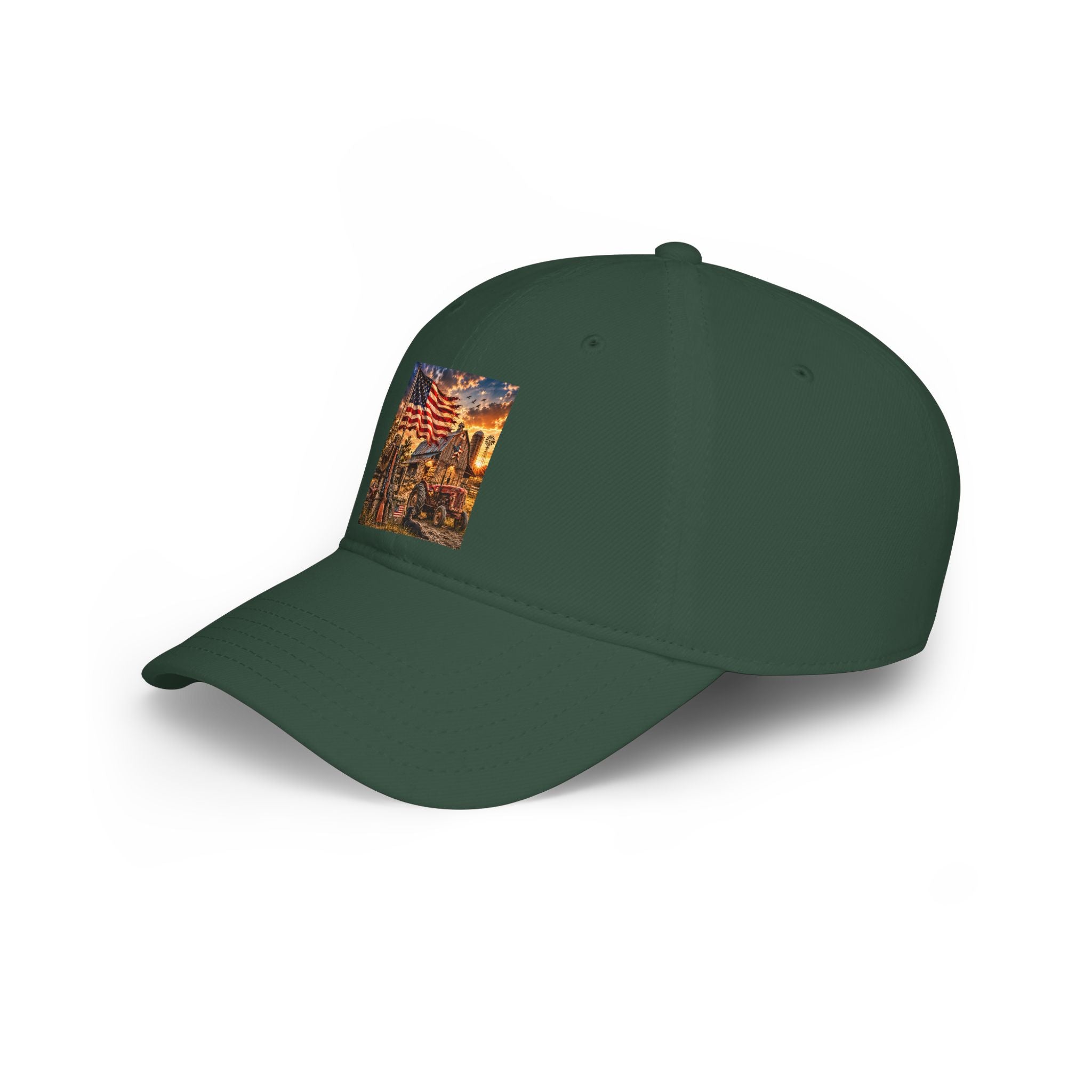 Patriotic Firefighter Scene Baseball Cap — American Flag Firefighter Tribute Hat