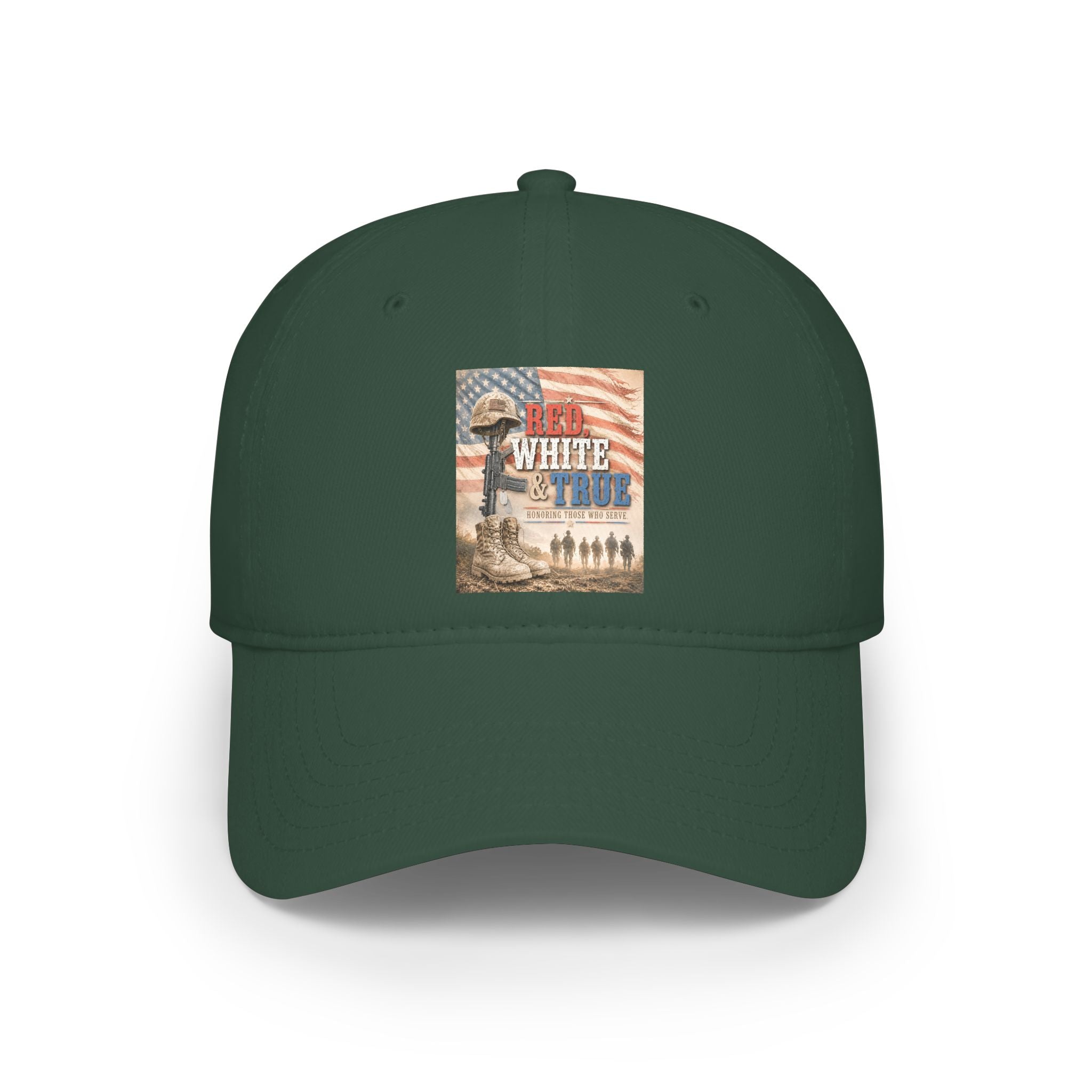 Low Profile Baseball Cap — Red, Patriotic "Land of the Free" Military Tribute Cap