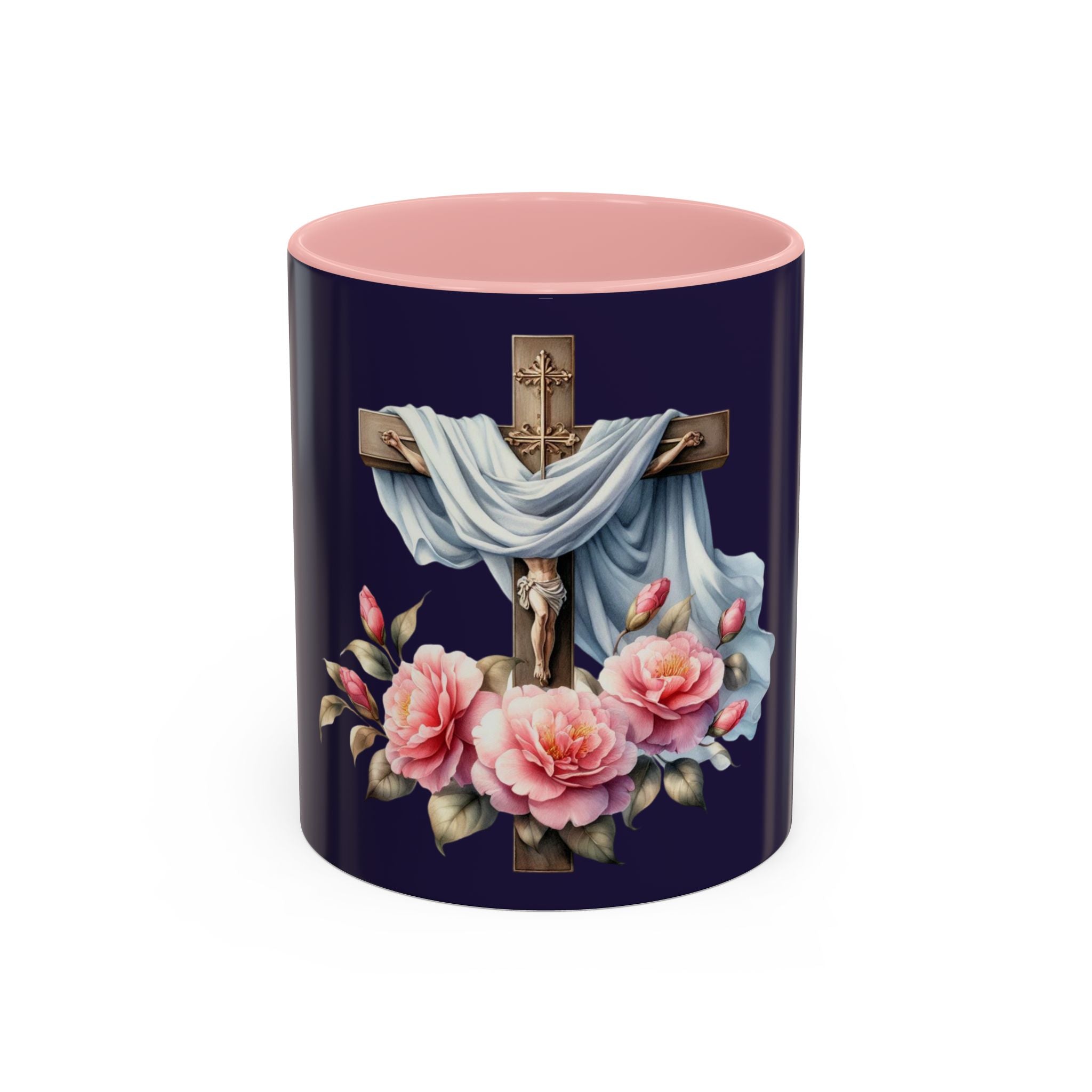 Easter Cross Coffee Mug — Floral Crucifix Accent Mug (11/15 oz)