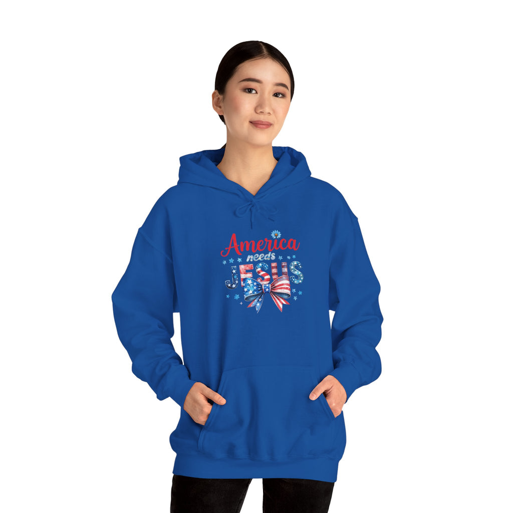 America Loves Jesus Patriotic Hoodie – Flag Bow Christian Sweatshirt