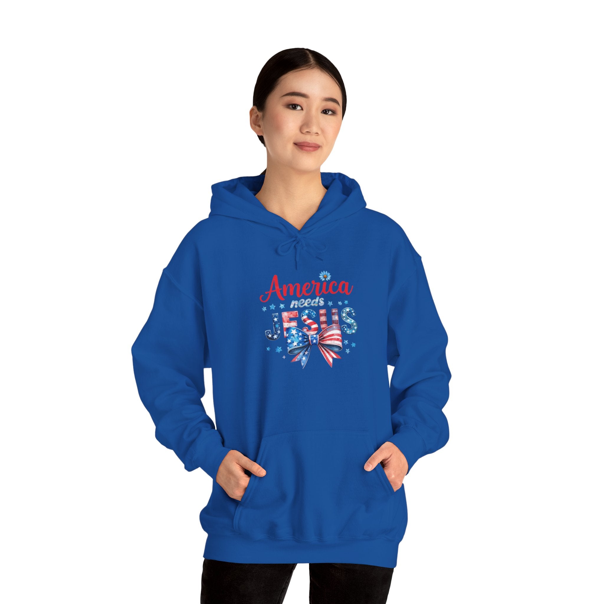 America Loves Jesus Patriotic Hoodie – Flag Bow Christian Sweatshirt