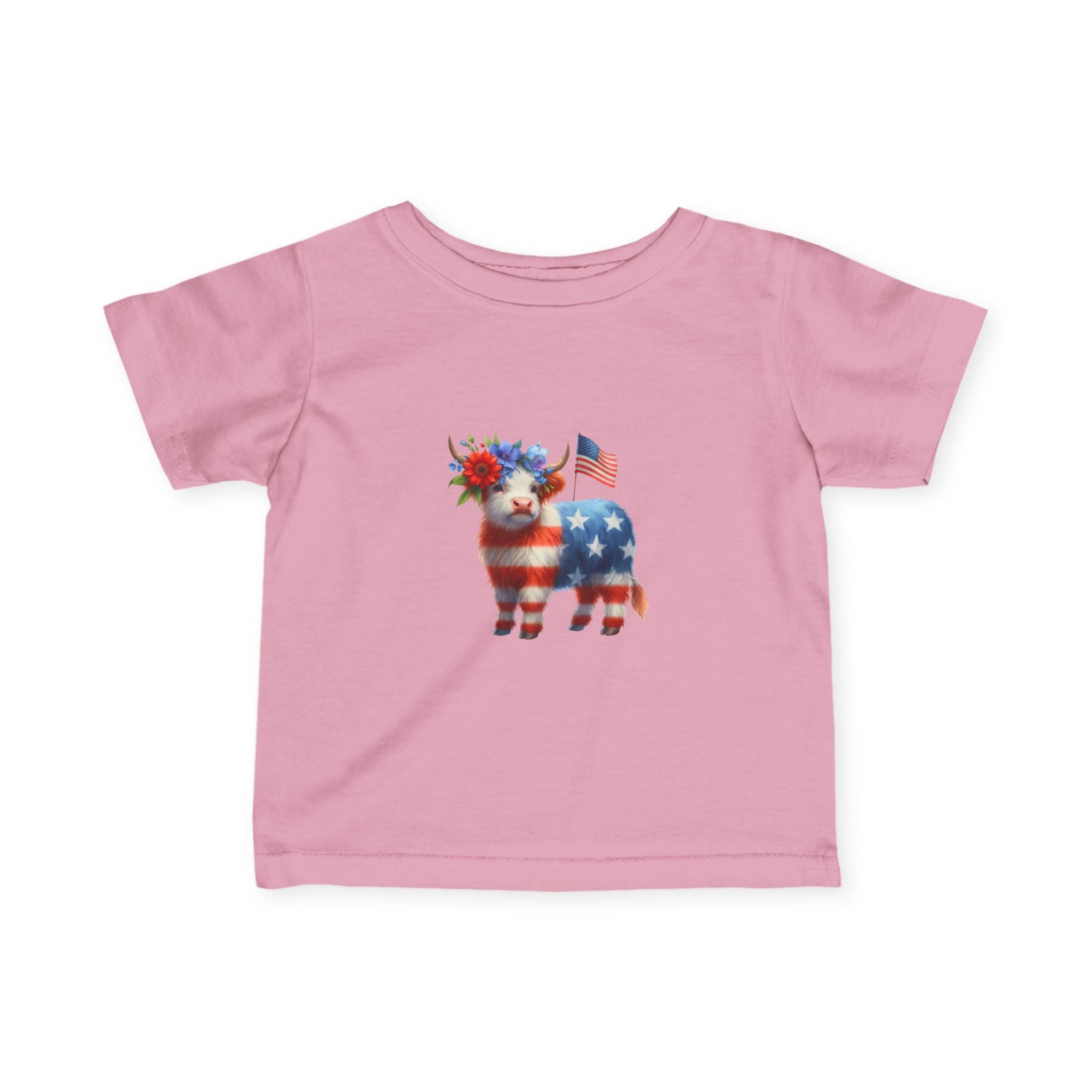 Infant Tee – American Flag Cow Baby Shirt (Patriotic Fourth of July)