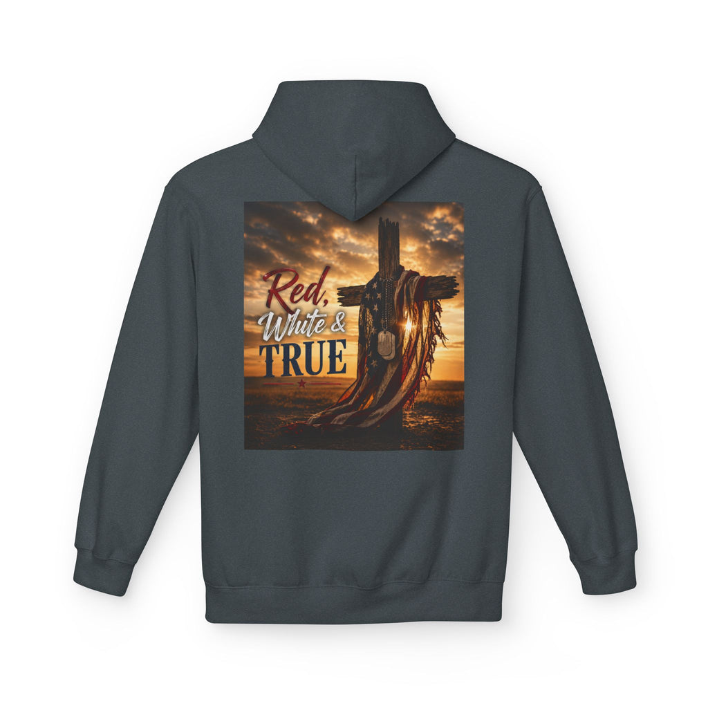 Red White & True Hoodie — Patriotic Cross Sunset Pullover