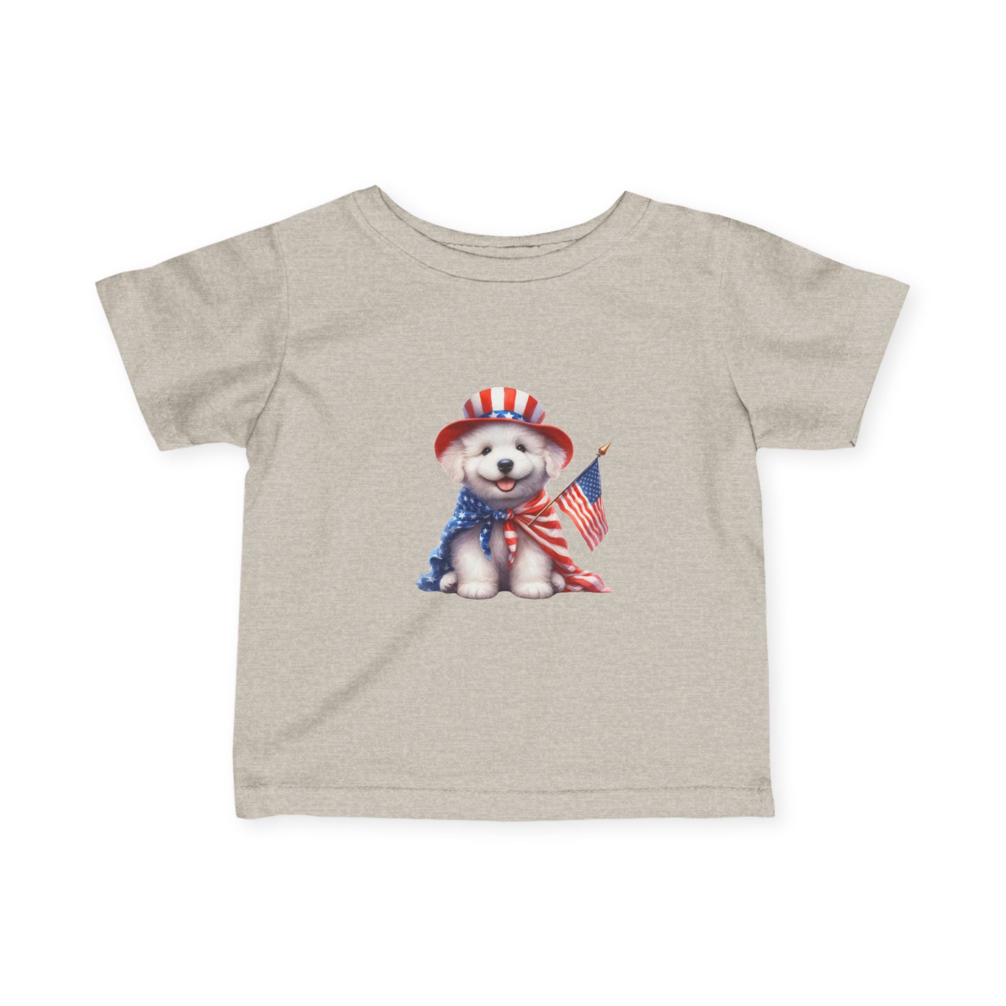 Infant Tee – Patriotic Puppy with American Flag (4th of July Baby Shirt)