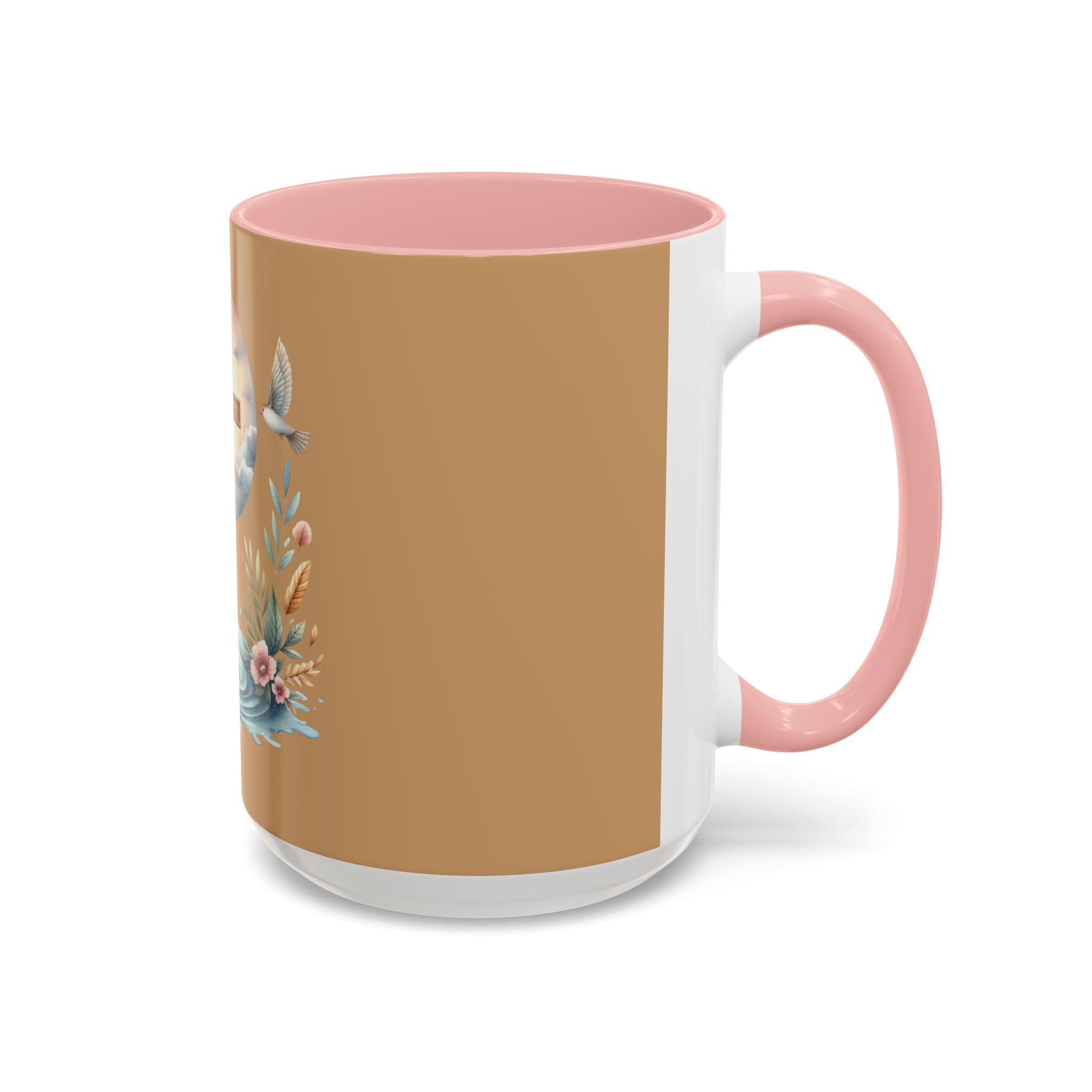 Christian Cross Accent Coffee Mug — Faith, Doves & Floral Baptism Gift (11/15oz)