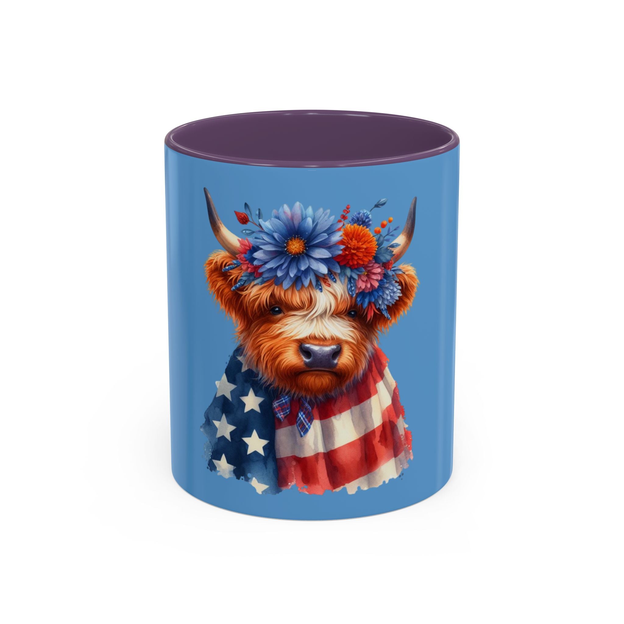 Patriotic Highland Cow Accent Coffee Mug – 11/15oz