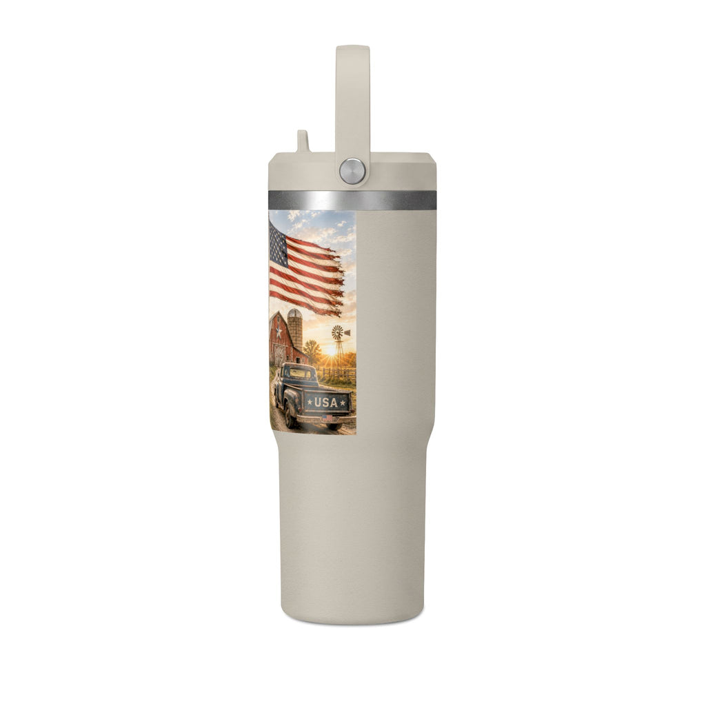 32oz Insulated Tumbler — Rustic 'What America Was Made From' Farm Flag Design