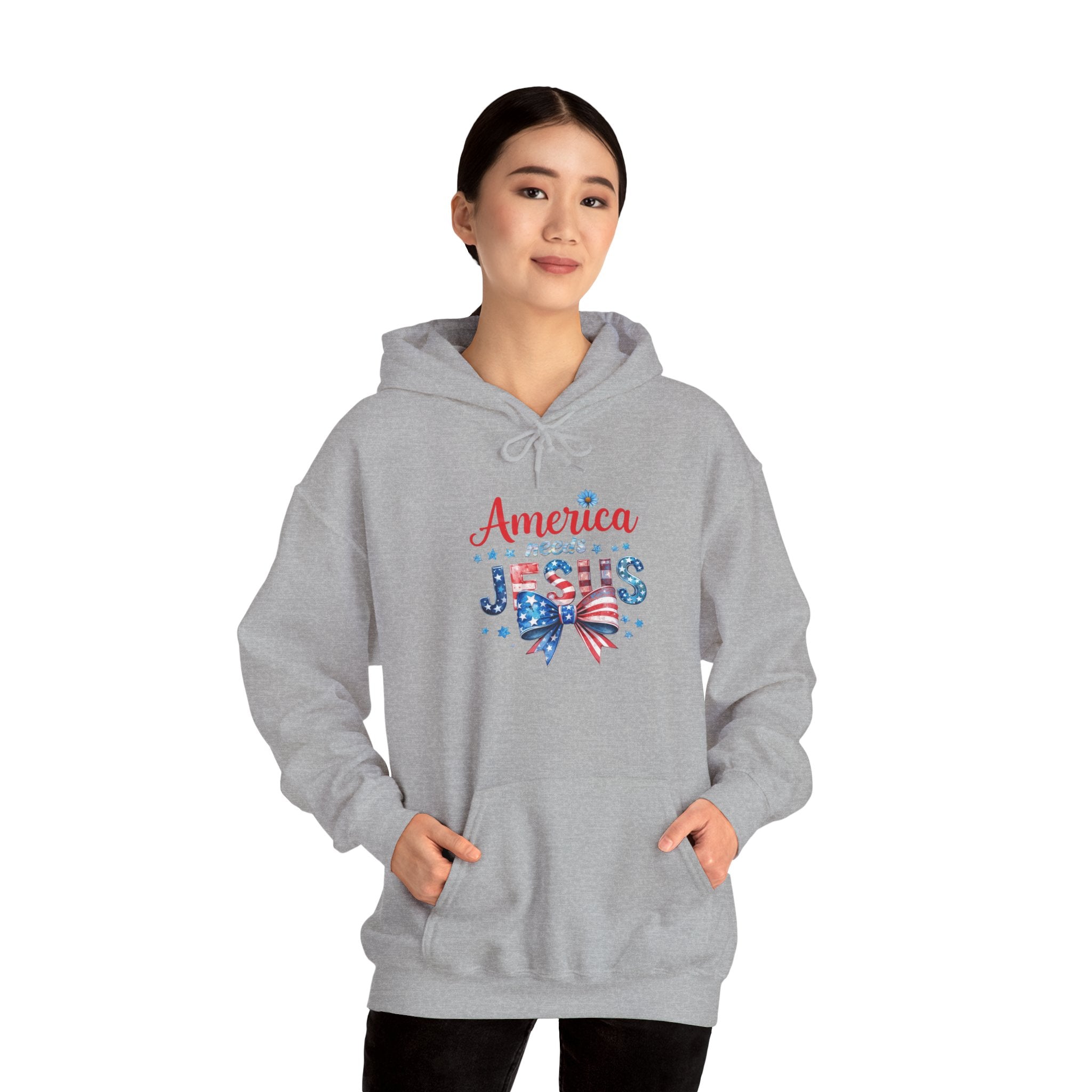 America Loves Jesus Patriotic Hoodie – Flag Bow Christian Sweatshirt