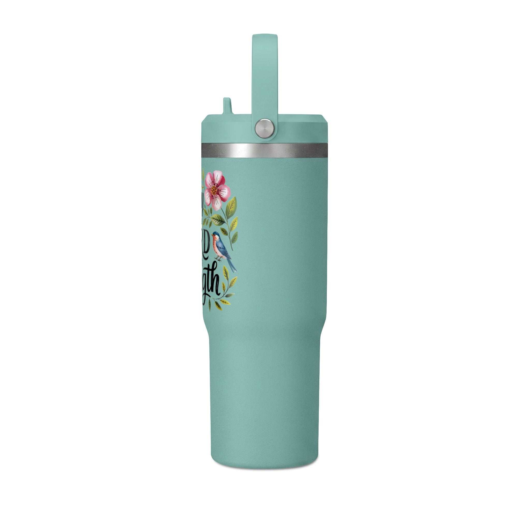 Nomad Tumbler 32oz – “The Joy of the Lord Is Your Strength” Floral Insulated Travel Mug