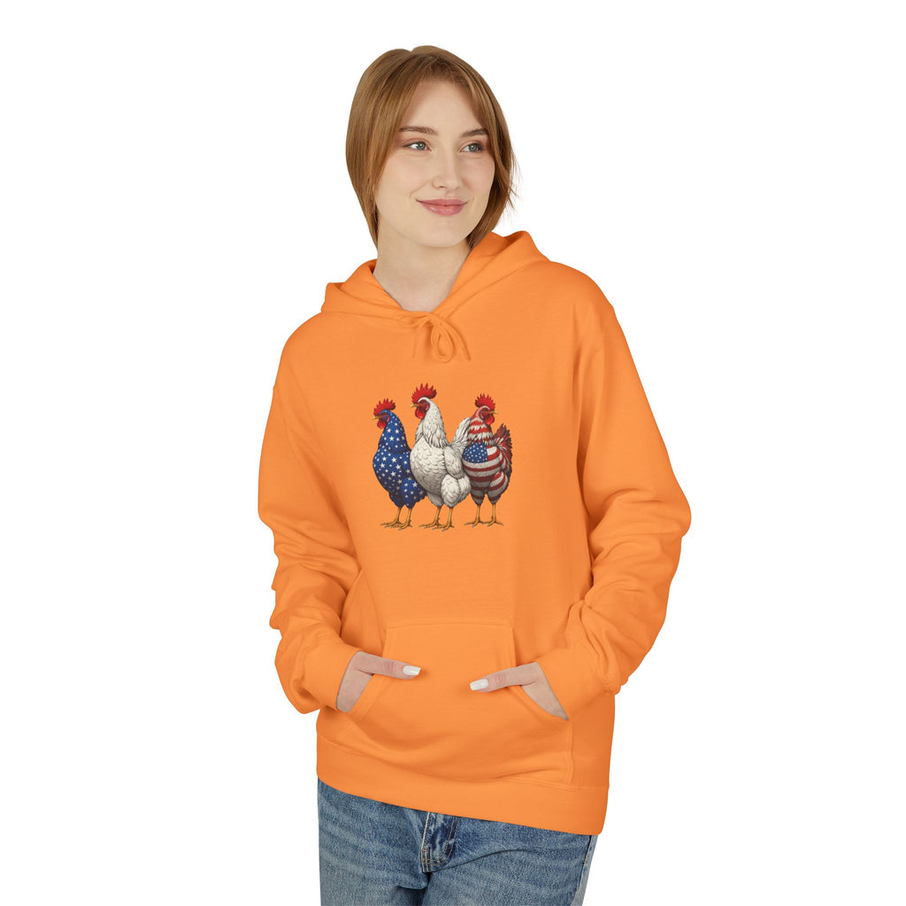 Patriotic Rooster Hoodie — Americana Farmhouse Chickens Pullover
