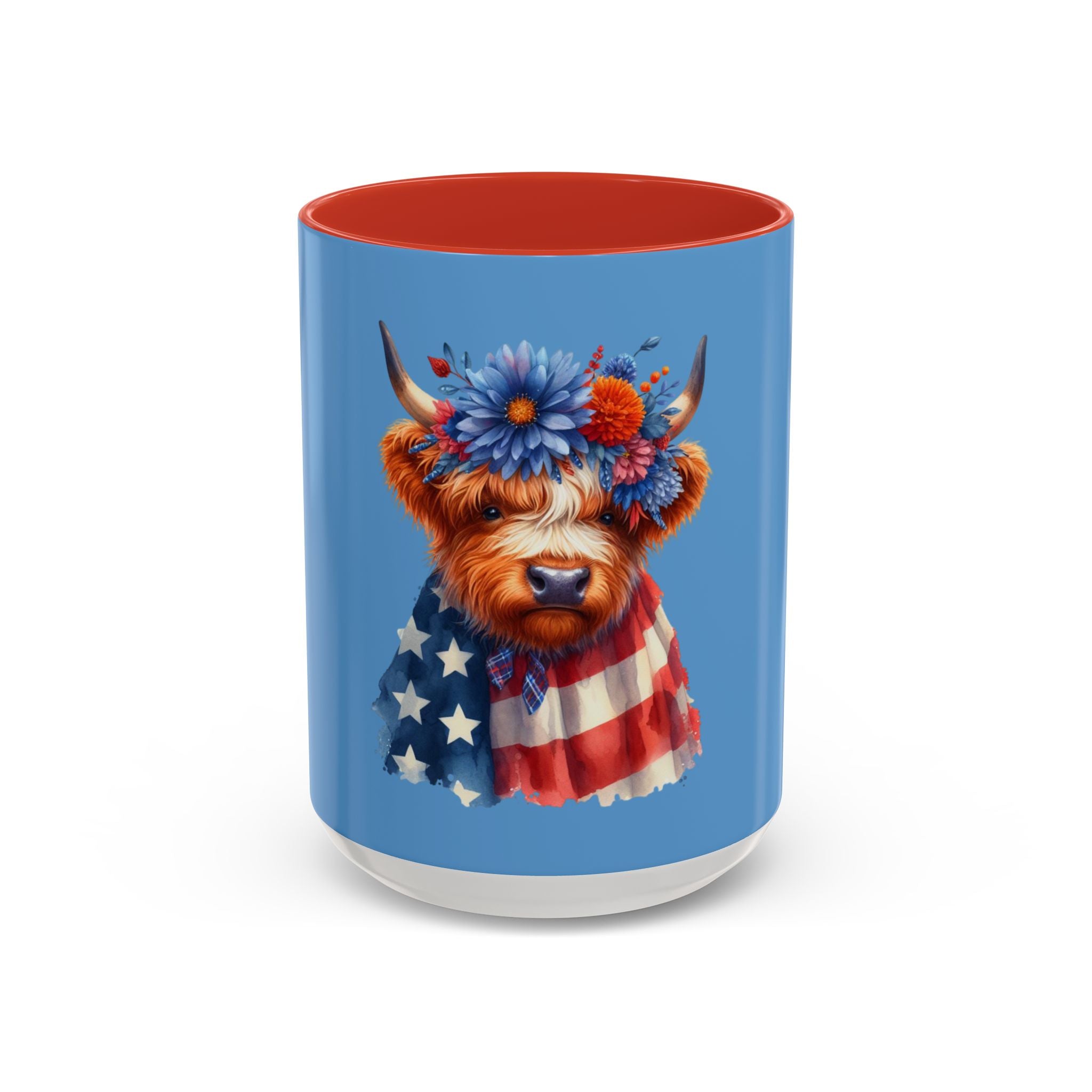 Patriotic Highland Cow Accent Coffee Mug – 11/15oz