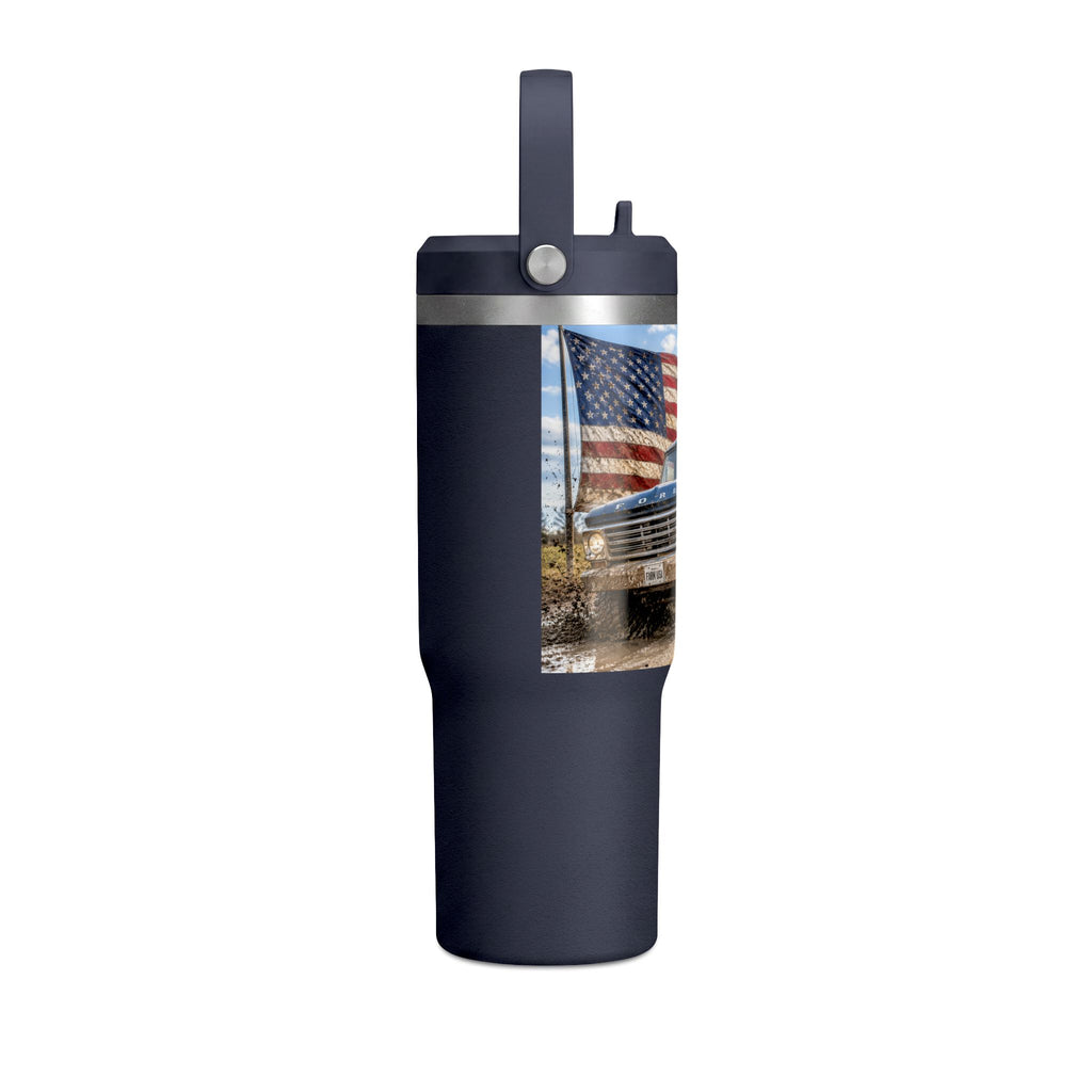 32oz Tumbler – Vintage Truck with American Flag Travel Mug