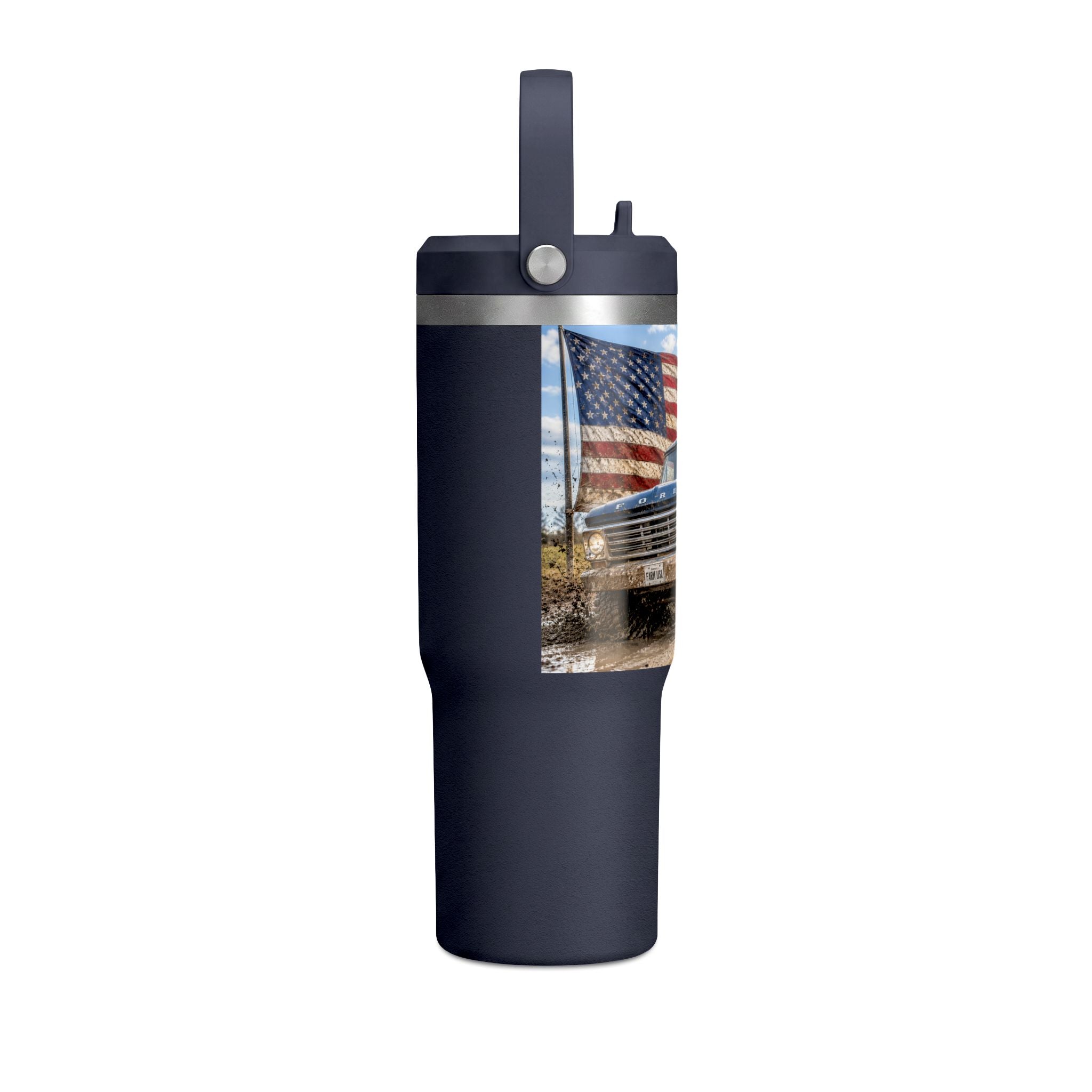 32oz Tumbler – Vintage Truck with American Flag Travel Mug