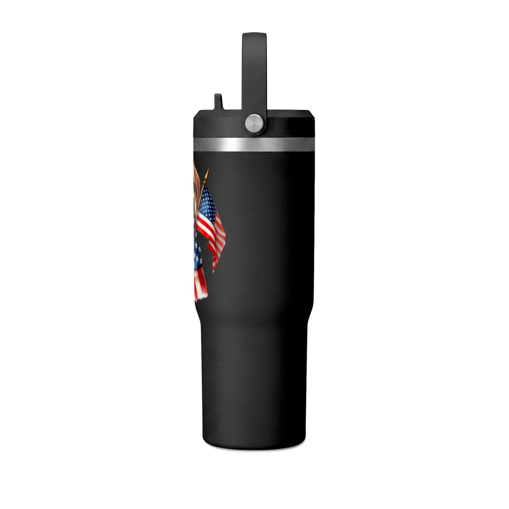 Patriotic Puppy 32oz Tumbler — American Flag Dog Travel Mug
