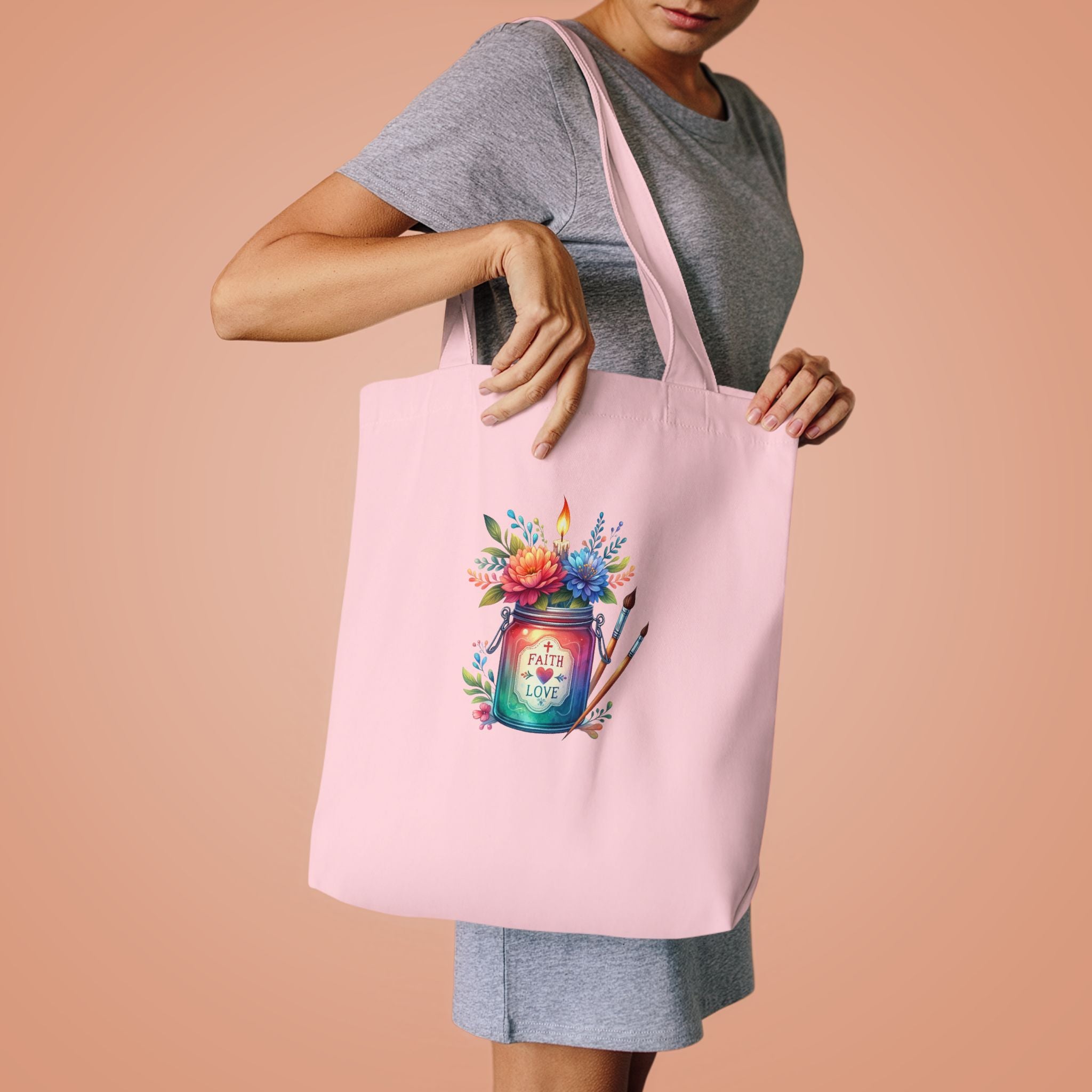 Tote Bag — 'Paint With Love' Floral Art Jar Cotton Tote