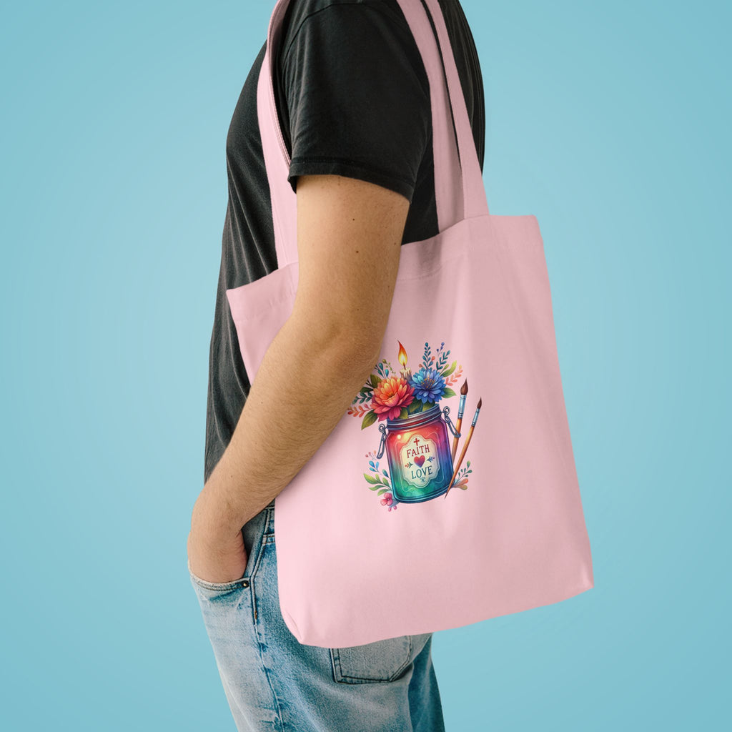 Tote Bag — 'Paint With Love' Floral Art Jar Cotton Tote
