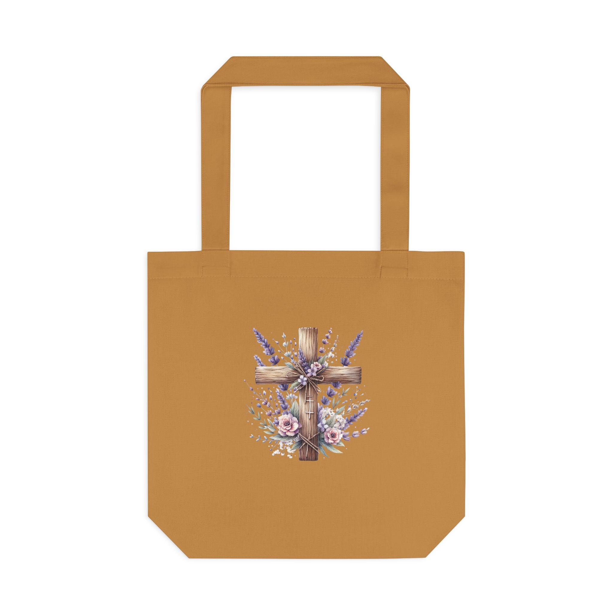 Floral Cross Cotton Tote Bag - Christian Easter Floral Grocery Tote