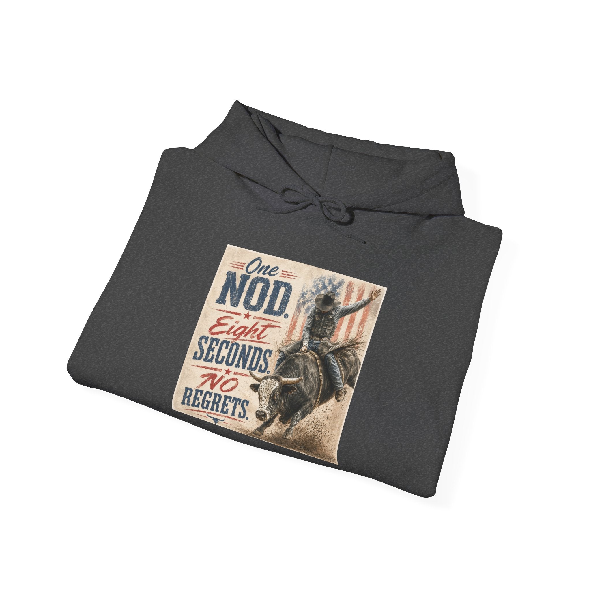 Hoodie - 'One Nod Eight Seconds No Regrets' Motorcycle Rider Vintage Graphic Hoodie