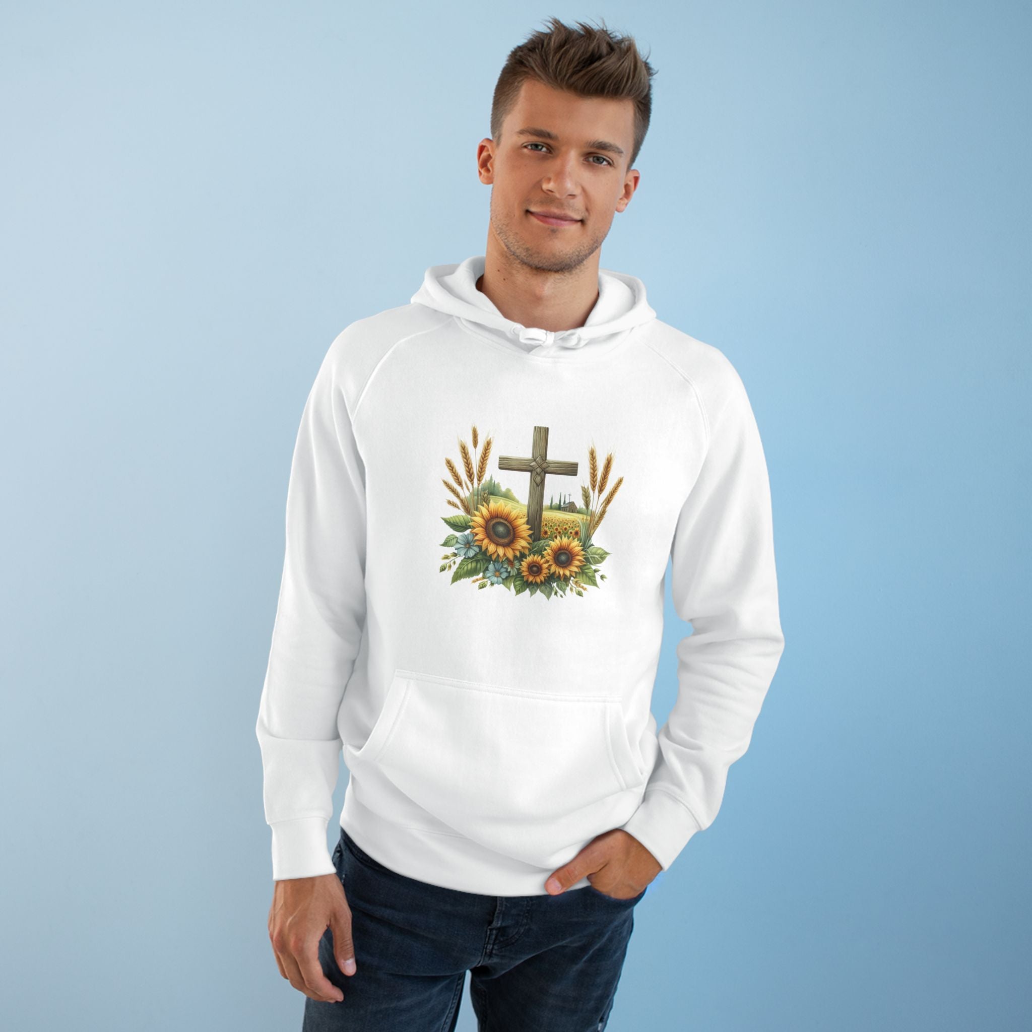 Sunflower Cross Hoodie — Christian Faith Floral Pullover