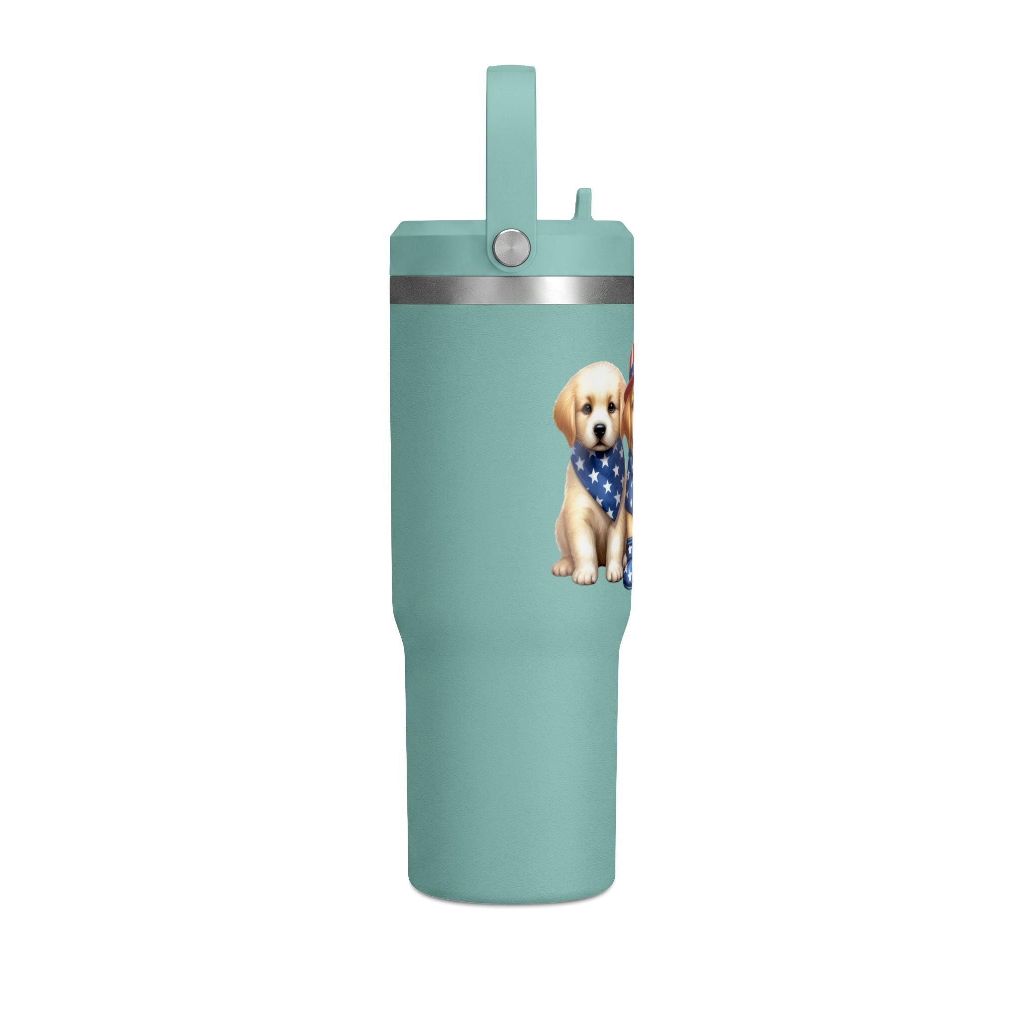 32oz Tumbler - Patriotic Puppies American Flag Travel Cup