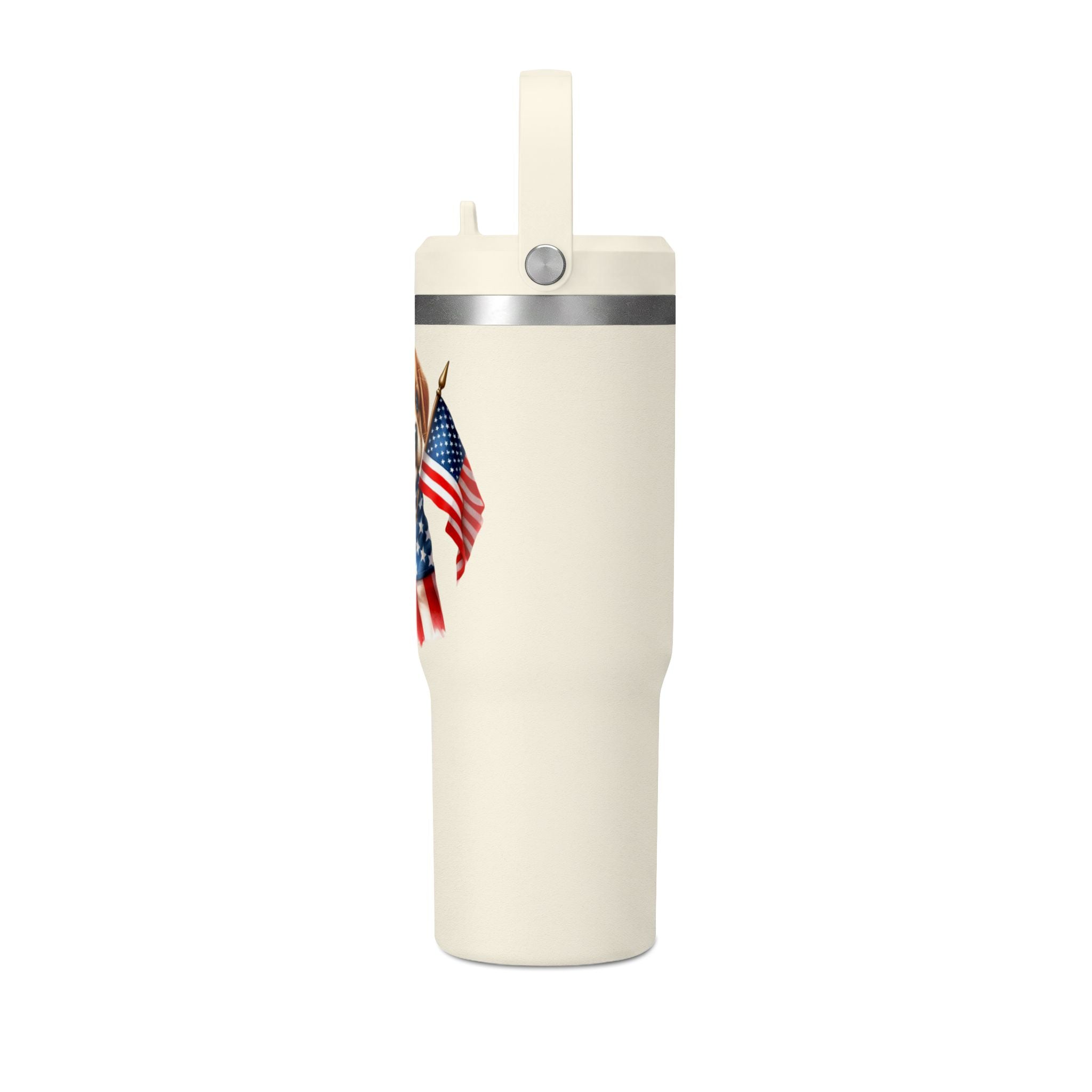 Patriotic Puppy 32oz Tumbler — American Flag Dog Travel Mug
