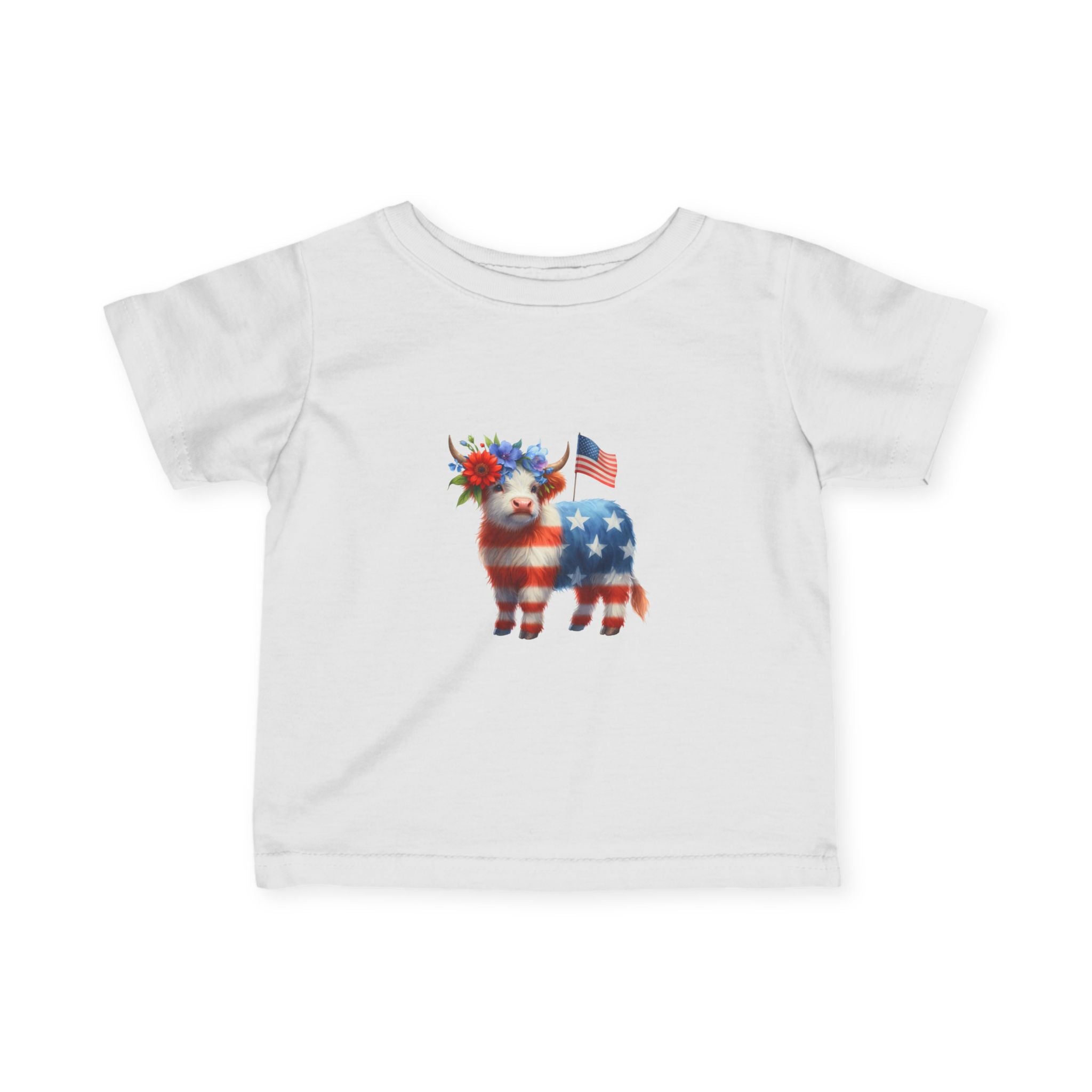 Infant Tee – American Flag Cow Baby Shirt (Patriotic Fourth of July)