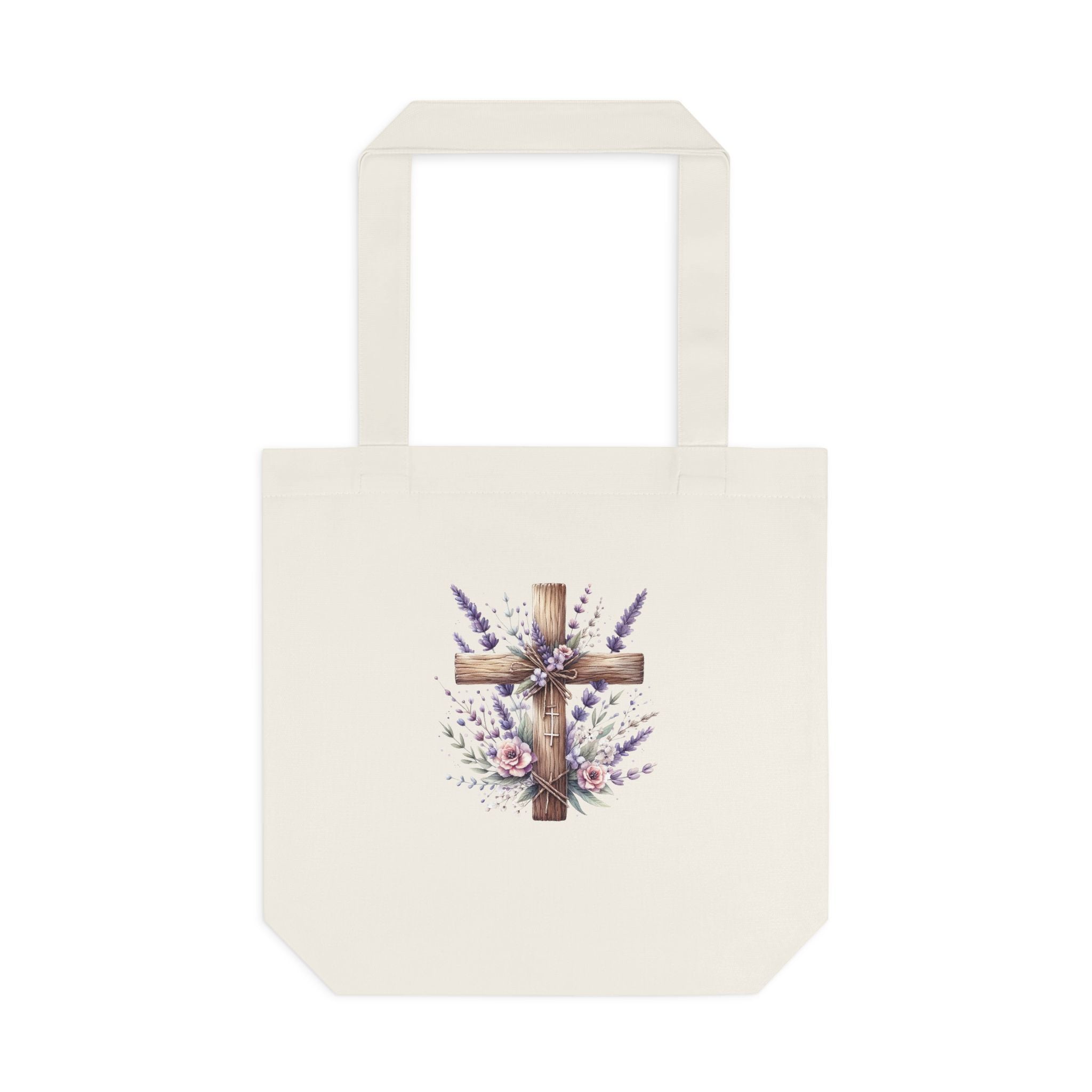 Floral Cross Cotton Tote Bag - Christian Easter Floral Grocery Tote