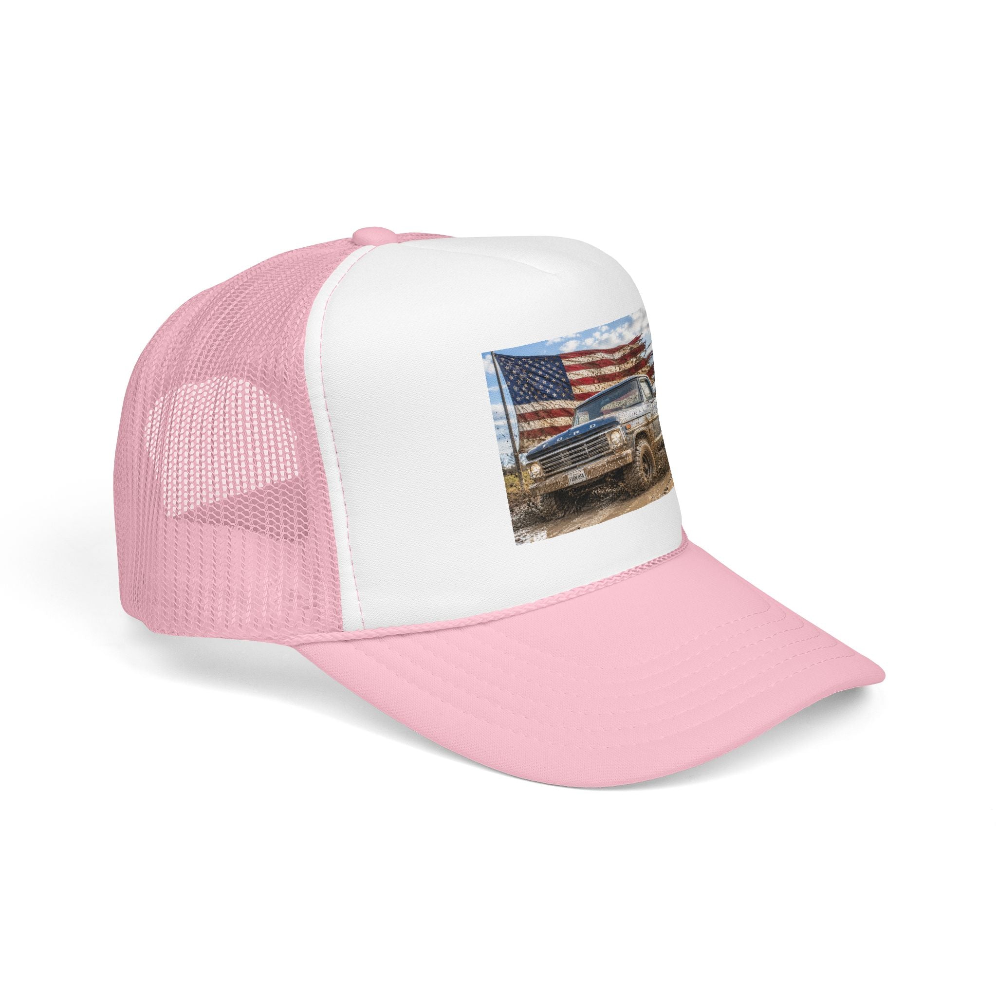 Patriotic Mud Truck Trucker Hat — American Flag Off-Road Foam Cap