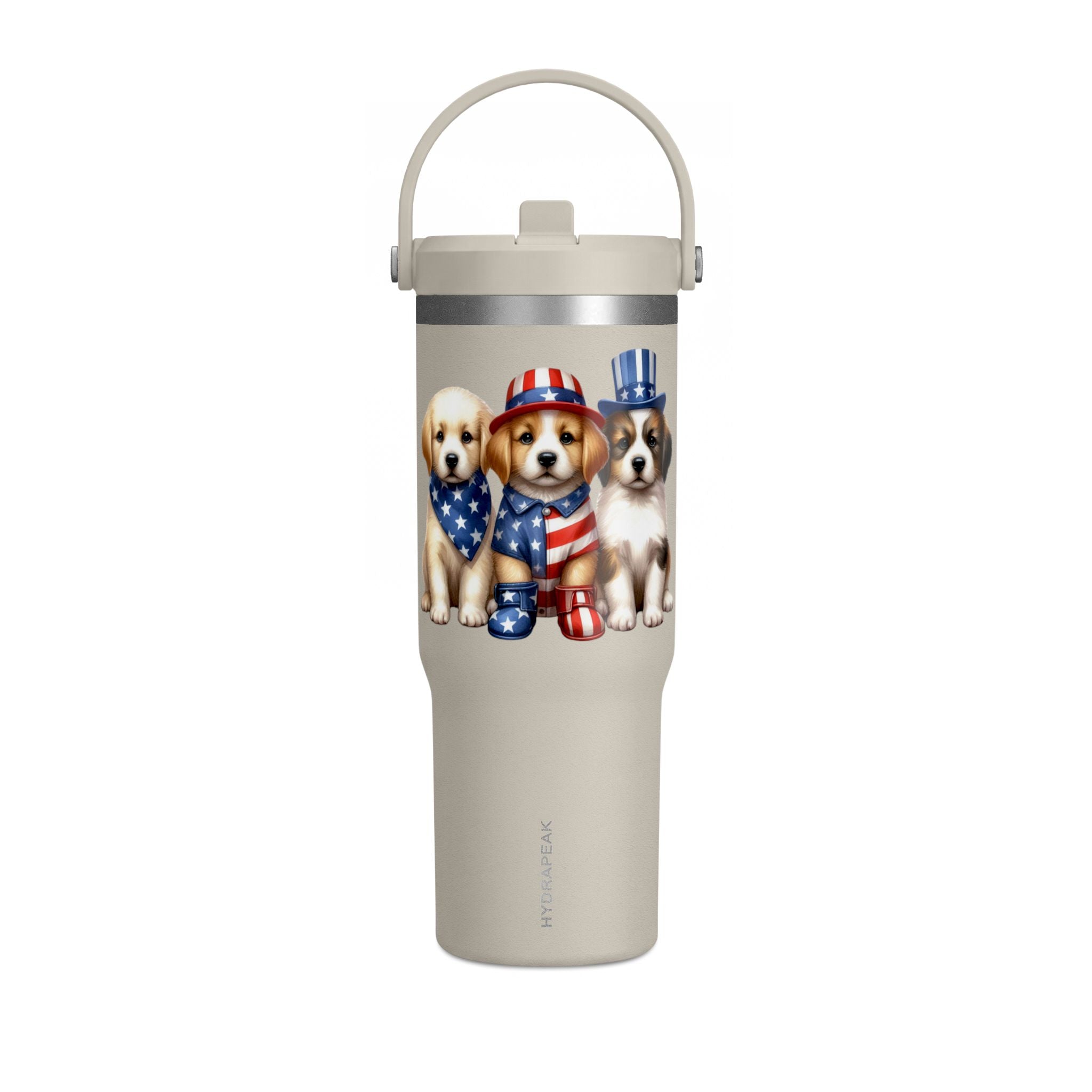 32oz Tumbler - Patriotic Puppies American Flag Travel Cup