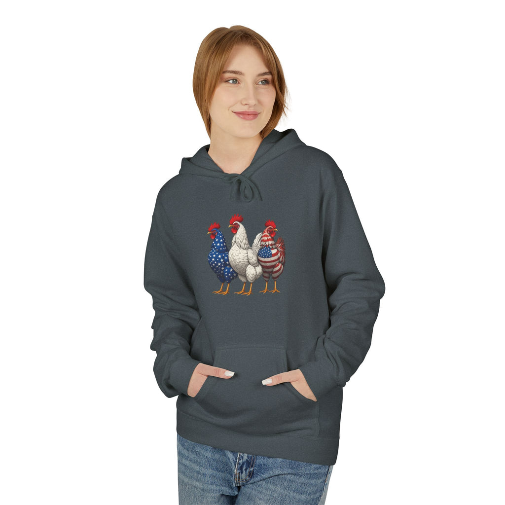 Patriotic Rooster Hoodie — Americana Farmhouse Chickens Pullover