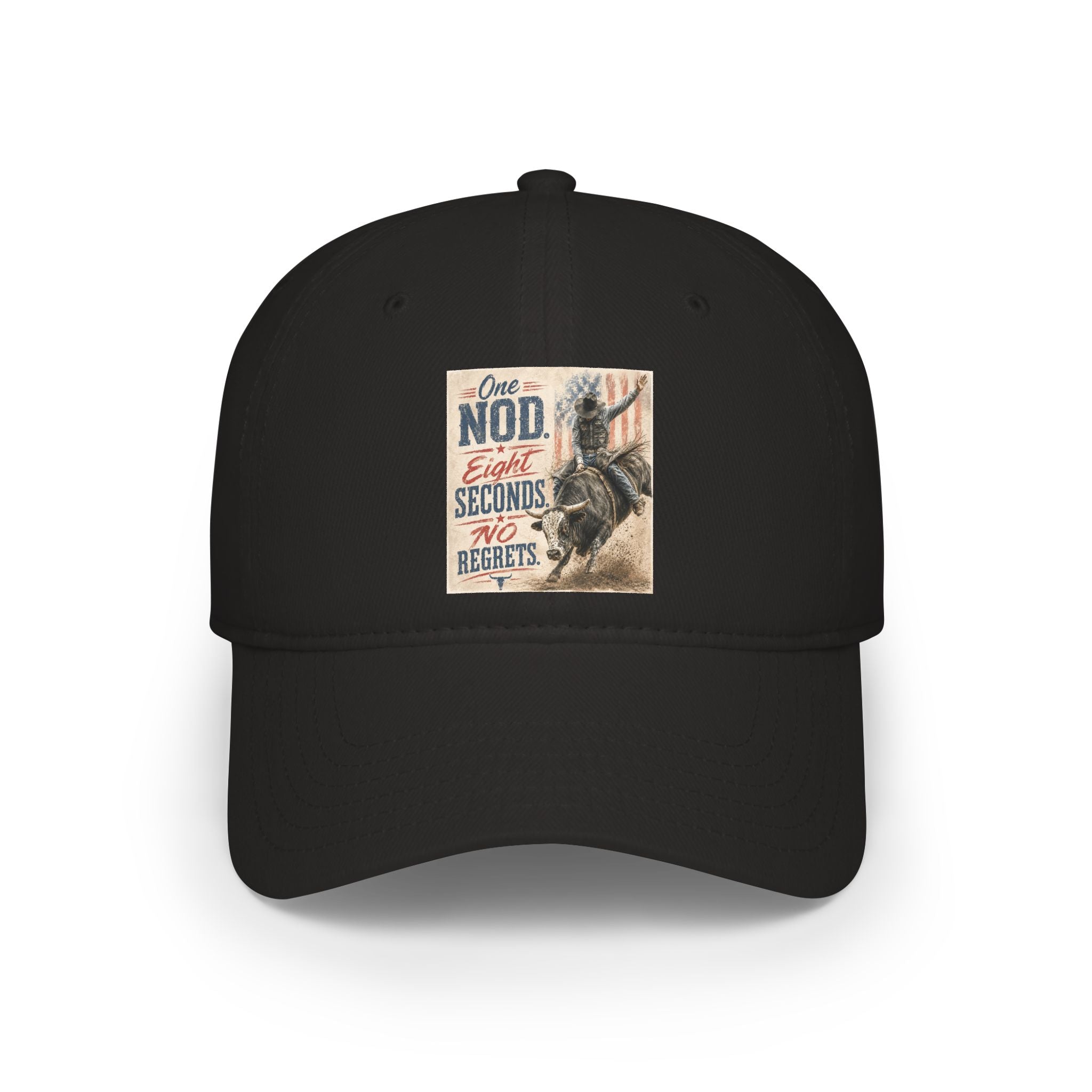 Low Profile Baseball Cap - 'One Nod Eight Seconds No Regrets' Bull Rider Rodeo Hat