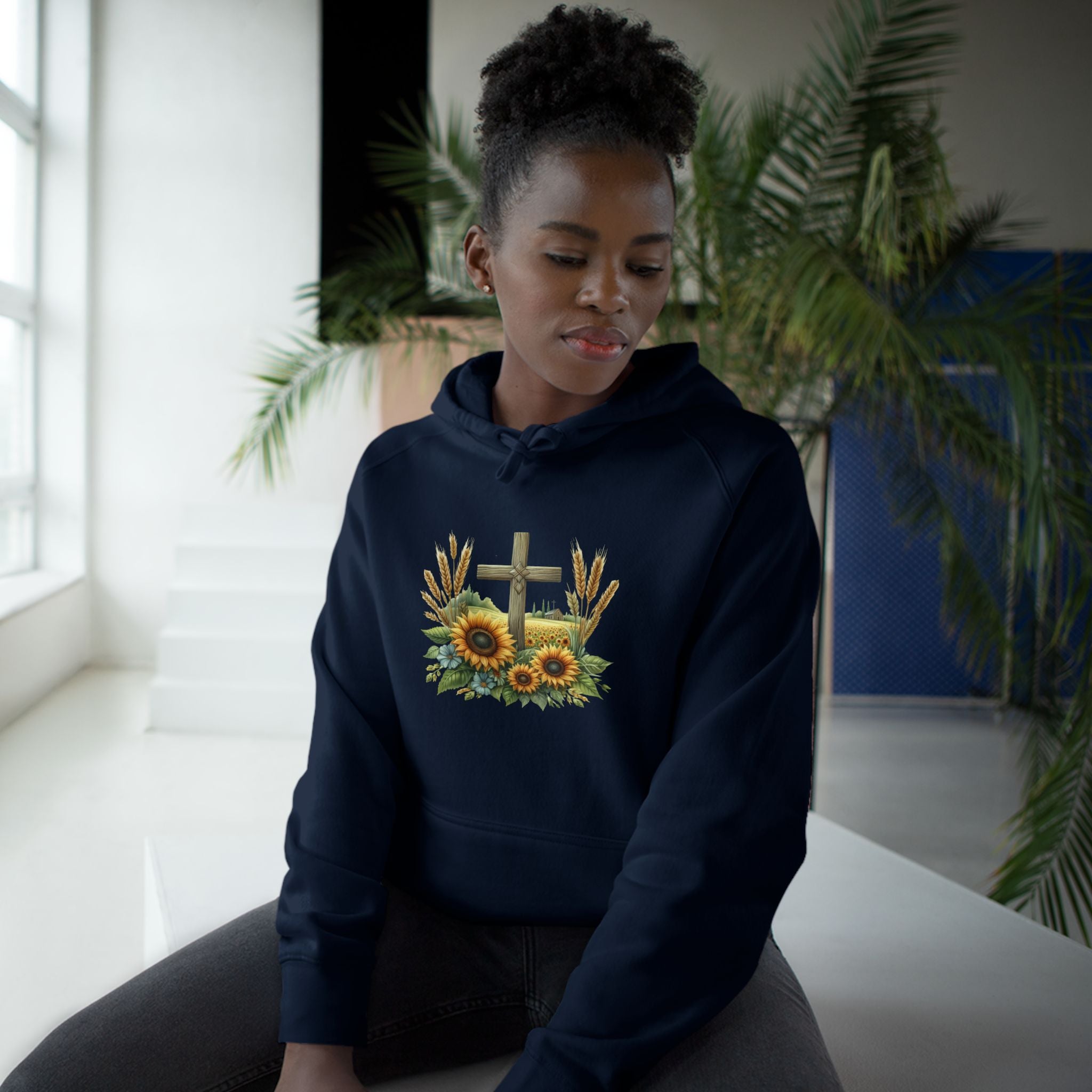 Sunflower Cross Hoodie — Christian Faith Floral Pullover
