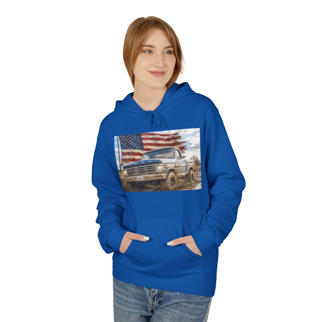 American Flag Vintage Truck Hoodie — Patriotic USA Pickup Sweatshirt