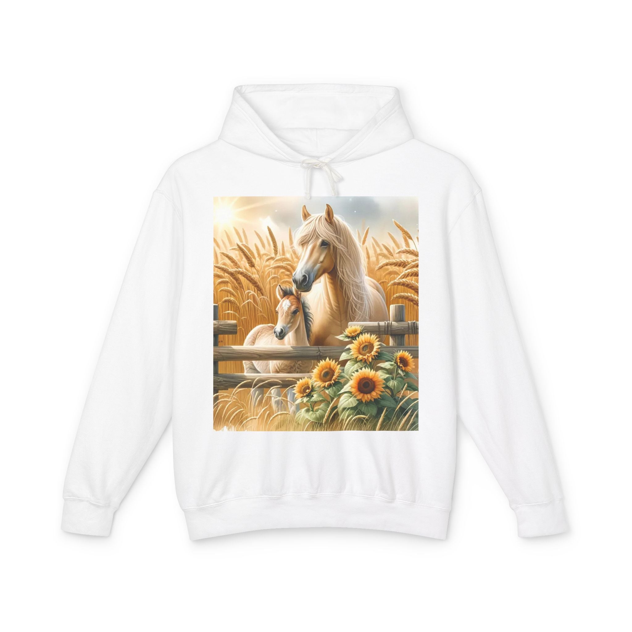 Horse & Foal Sunflower Hoodie — Pastel Farm Animal Sweatshirt