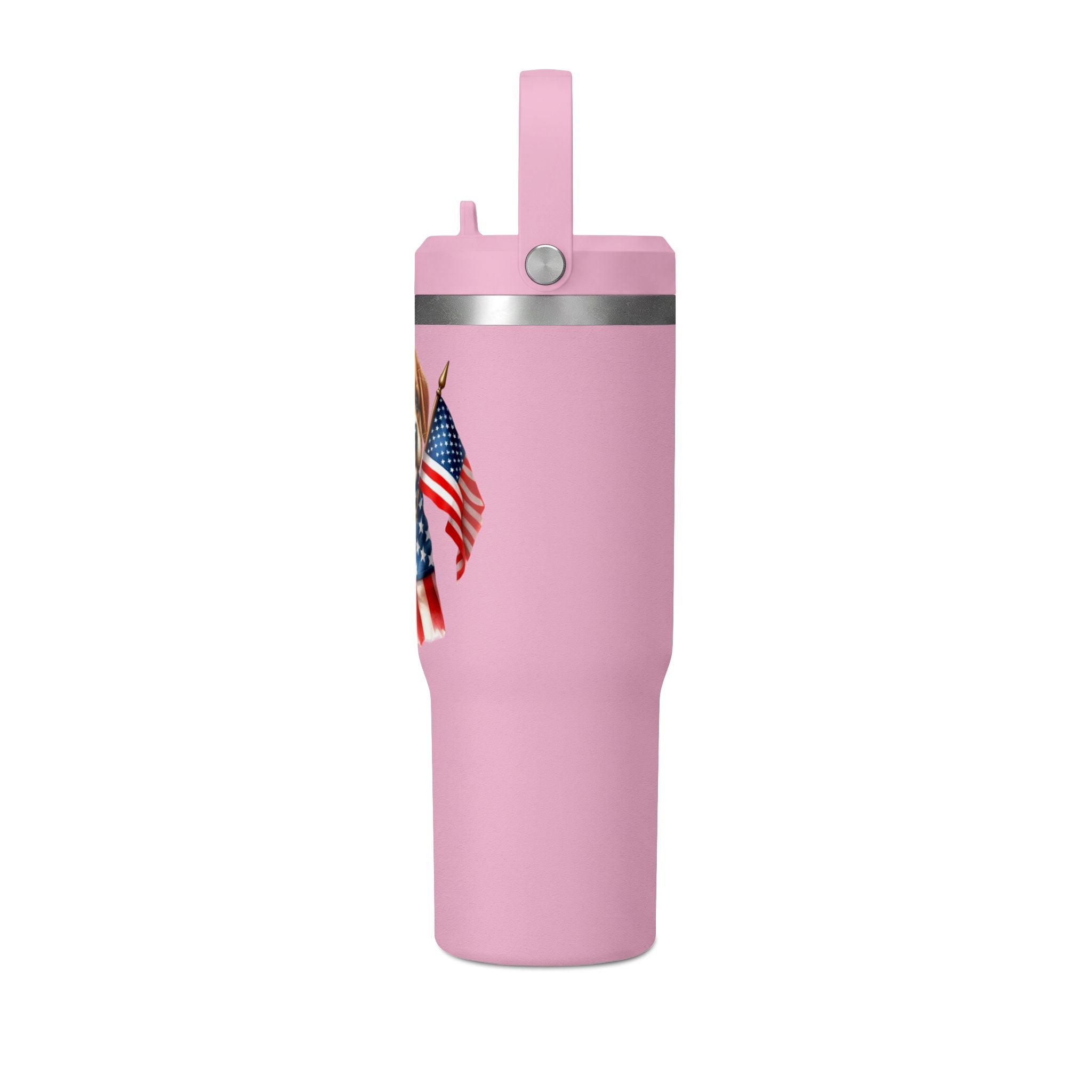Patriotic Puppy 32oz Tumbler — American Flag Dog Travel Mug